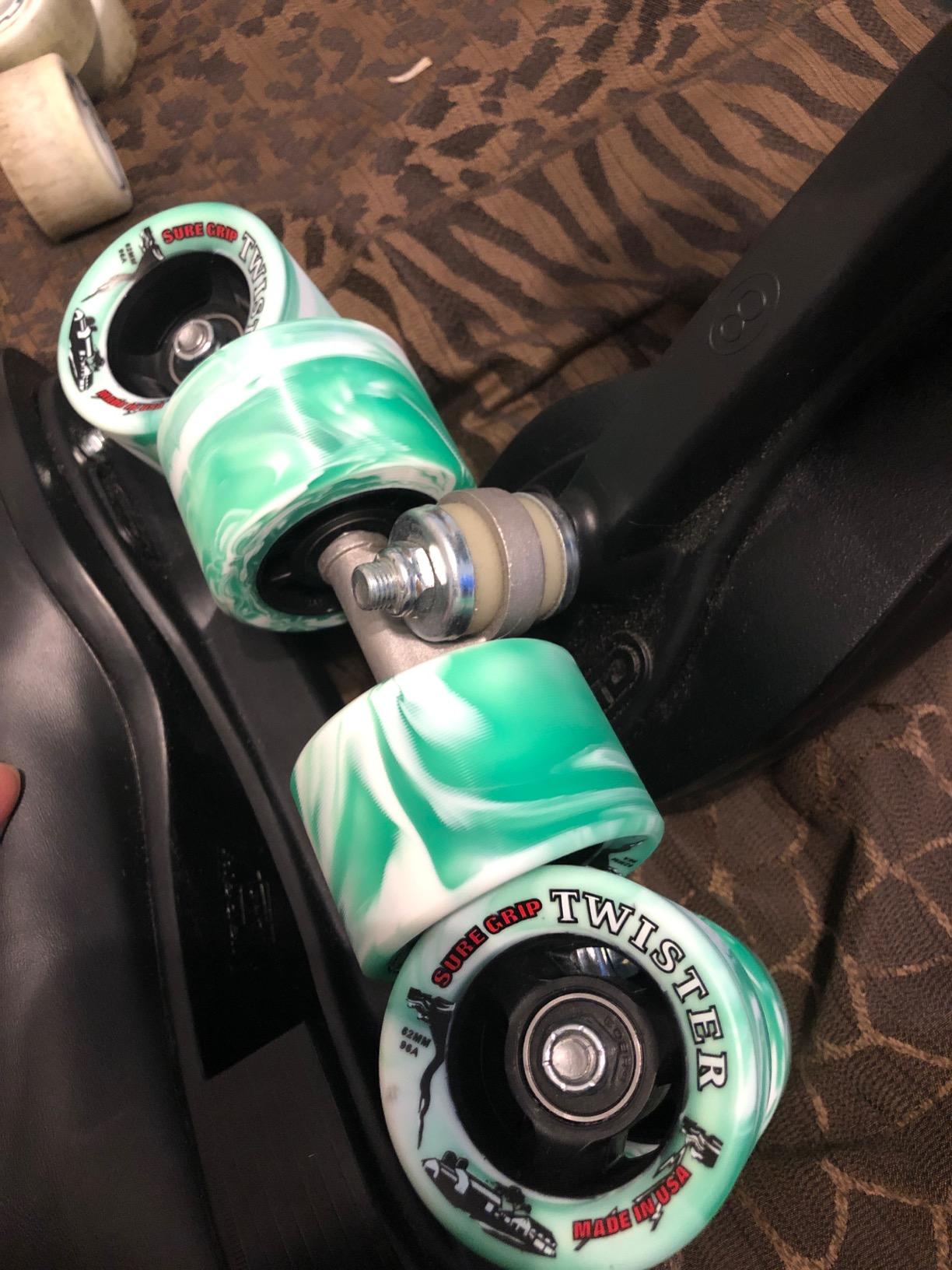 Sure-Grip Twister Wheels - green/white | Indoor Quad Session, Speed, or Derby Skating Wheels for Upgrading Your Skates customer photo 1