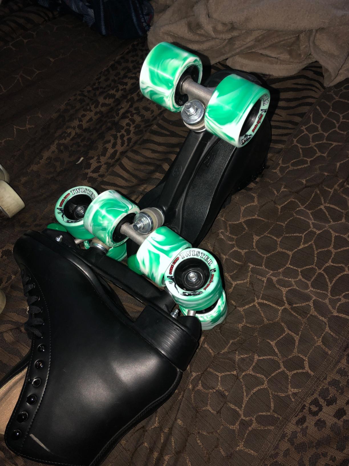 Sure-Grip Twister Wheels - green/white | Indoor Quad Session, Speed, or Derby Skating Wheels for Upgrading Your Skates customer photo 2