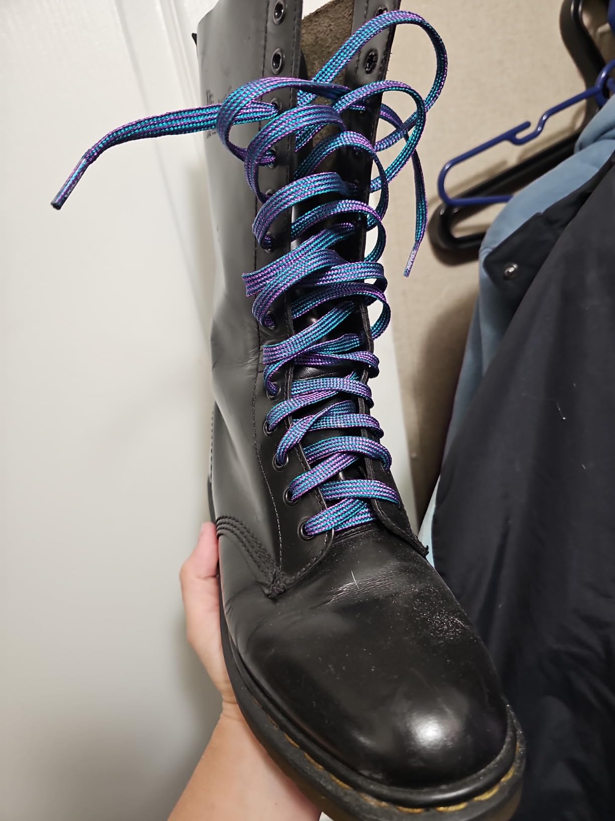 Derby Laces Spark Purple and Teal Stripe Shoelace customer photo 1