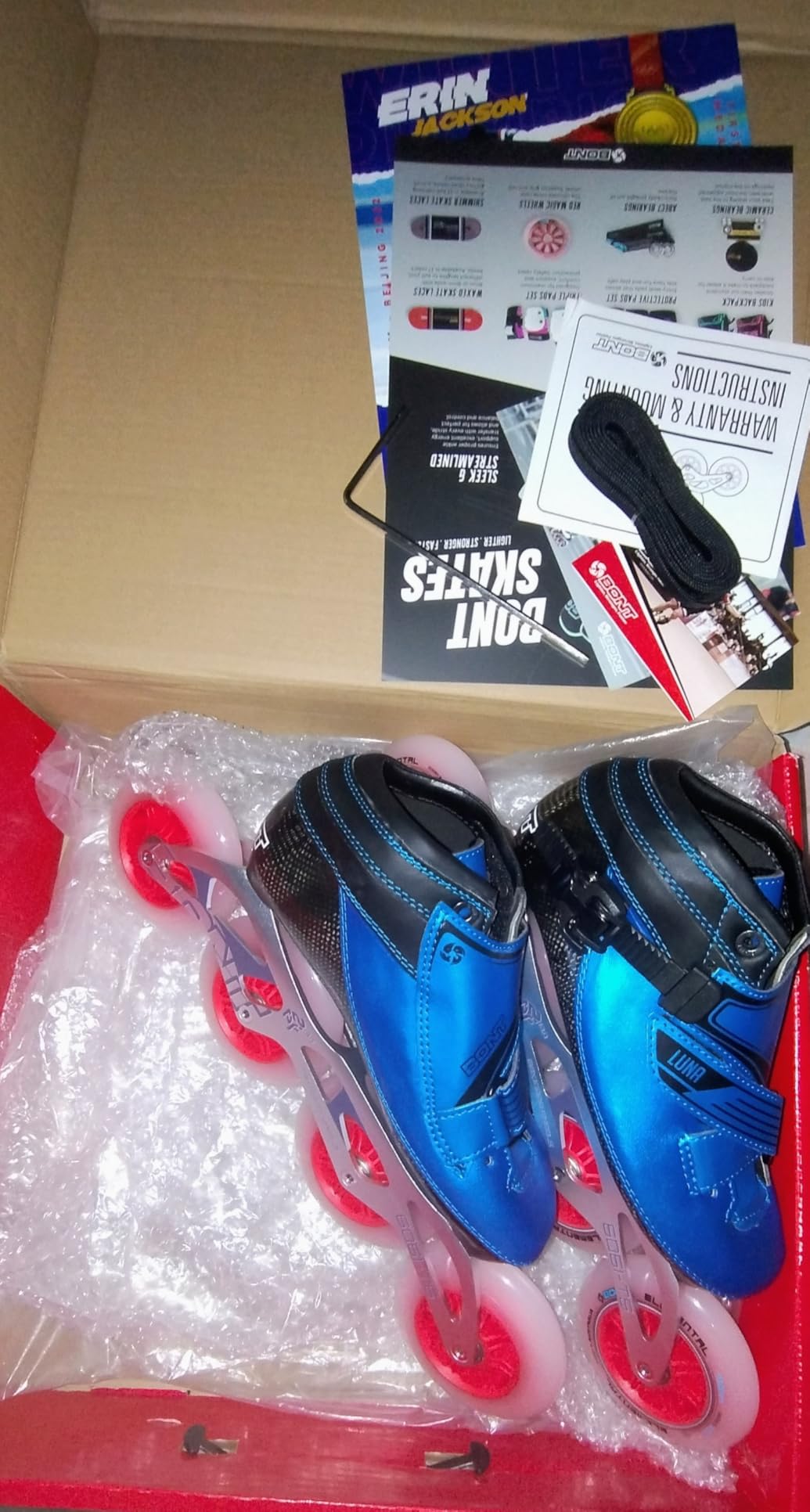 Bont Inline Speed Skating Racing Package - Luna Skate Boot + 2PF 6061 Frame + Elemental Wheels + ABEC7 Bearings - Youth - Boys - Girls - Men - Women customer photo 2