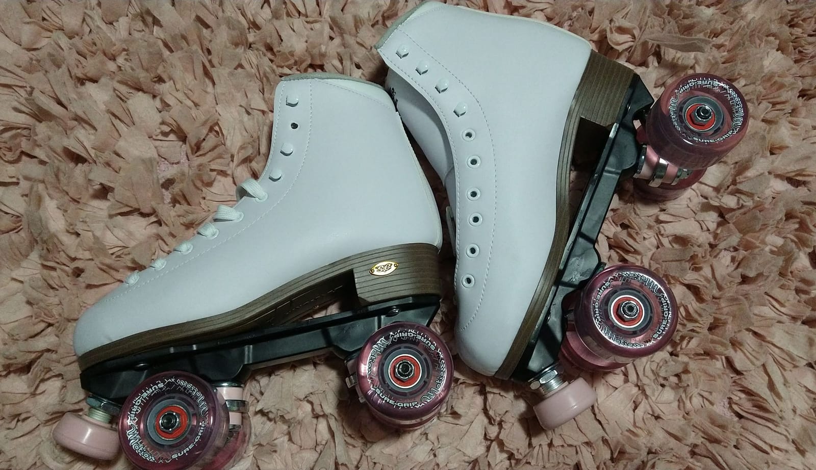 Sure-Grip Fame White Outdoor Unisex Roller Skates with Pink Motion Wheels | Vegan Boot with Microfiber Lining - Rock Nylon Plates & Aluminum Trucks - Matching Pink Cushions and Toe Stop customer photo 1