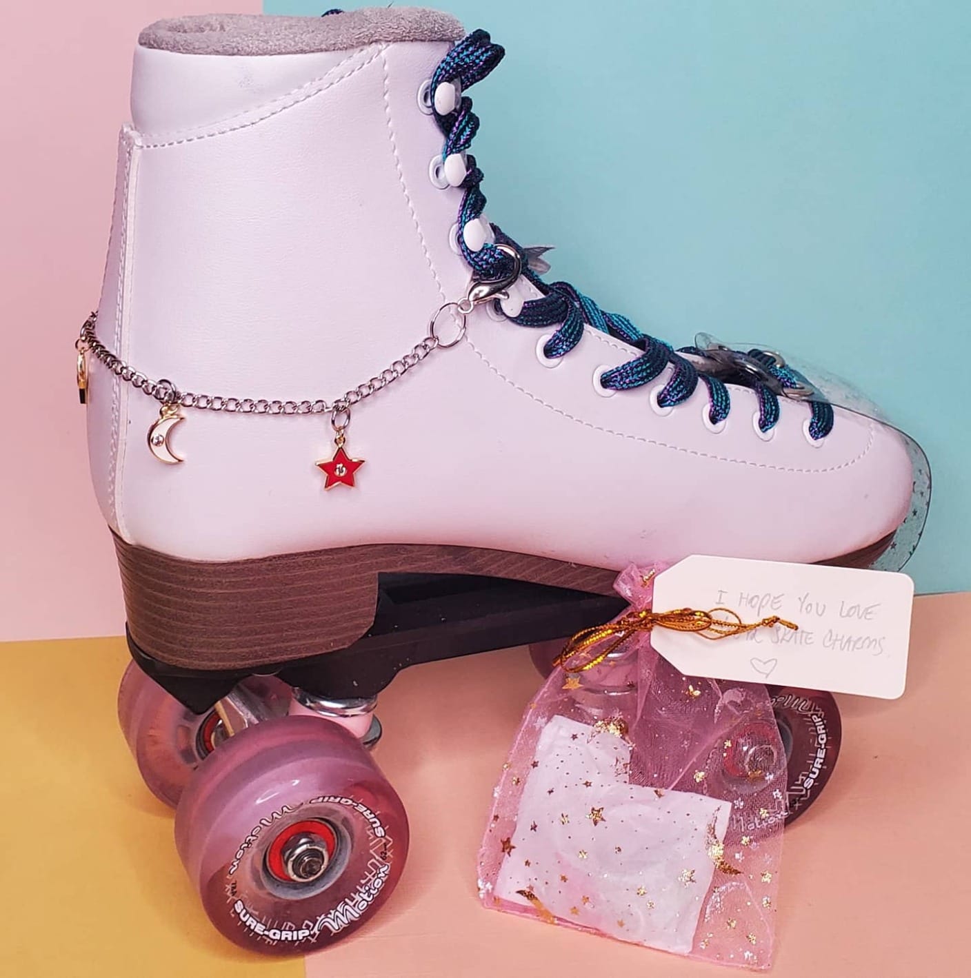 Sure-Grip Fame White Outdoor Unisex Roller Skates with Pink Motion Wheels | Vegan Boot with Microfiber Lining - Rock Nylon Plates & Aluminum Trucks - Matching Pink Cushions and Toe Stop customer photo 2