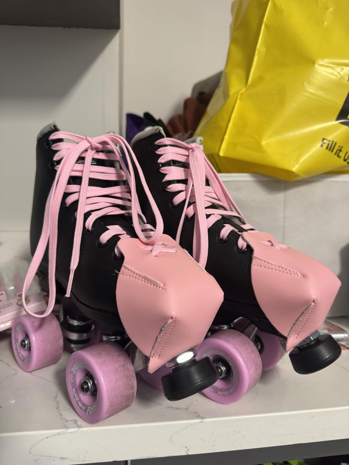 Geyoga 4 Pieces Toe Cap Guards Protectors Toe Caps Artificial Leather Roller Skate Protectors for Quad Roller Skate customer photo 2