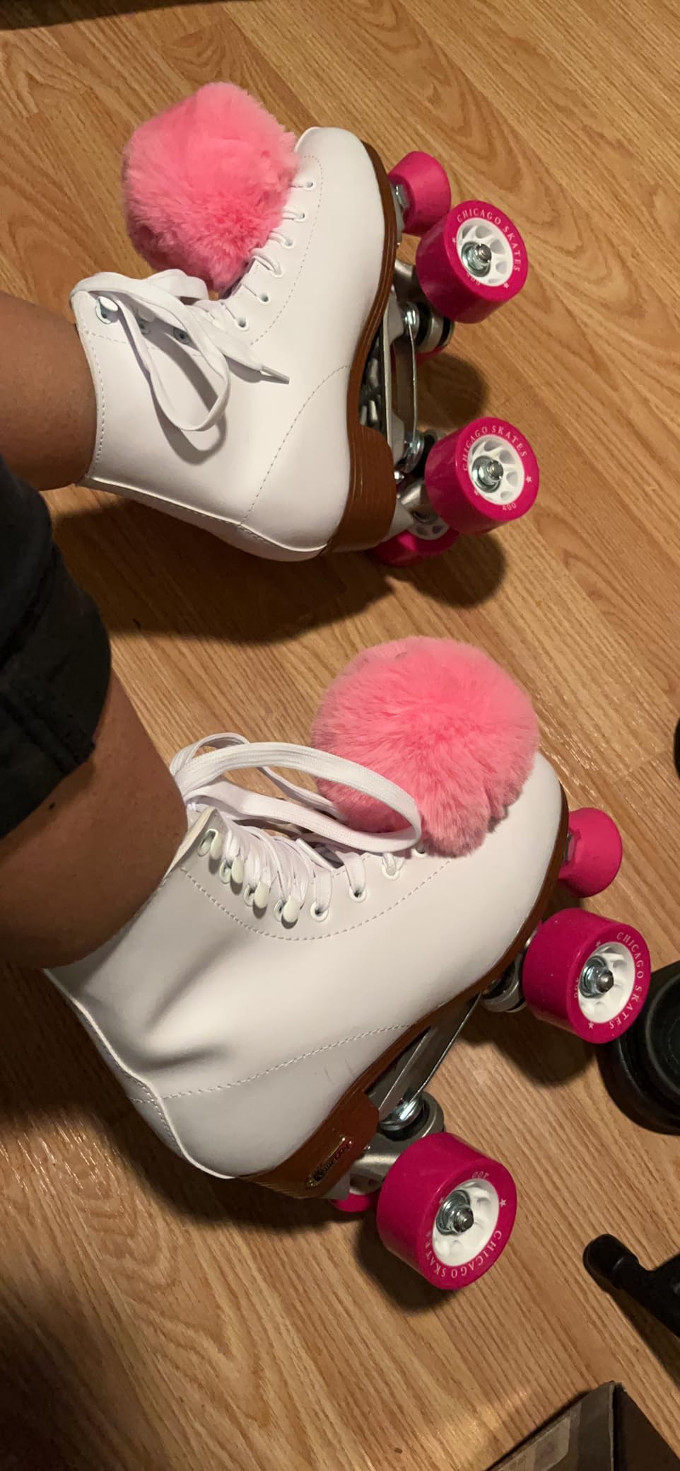 Sumind 2 Pieces Roller Skate Pom Poms with Bells for Women Girls Princess Fluffy Tie on Fuzzy Pompom Puff Balls for Quad Roller Skate Accessories (8 cm, Pink) customer photo 1