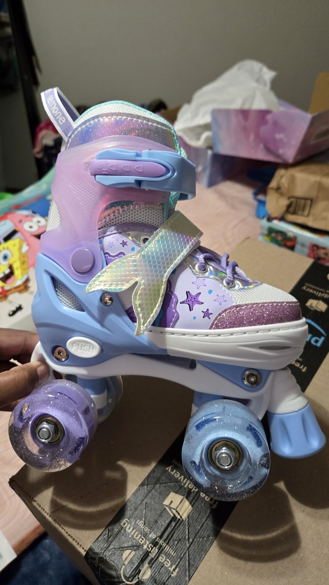 NEMONE Mermaid 4 Size Adjustable Light up Roller Skates for Girls, Purple Blue Skates for Toddlers, Beginner Kids Butterfly Roller Skates Indoor Outdoor customer photo 2
