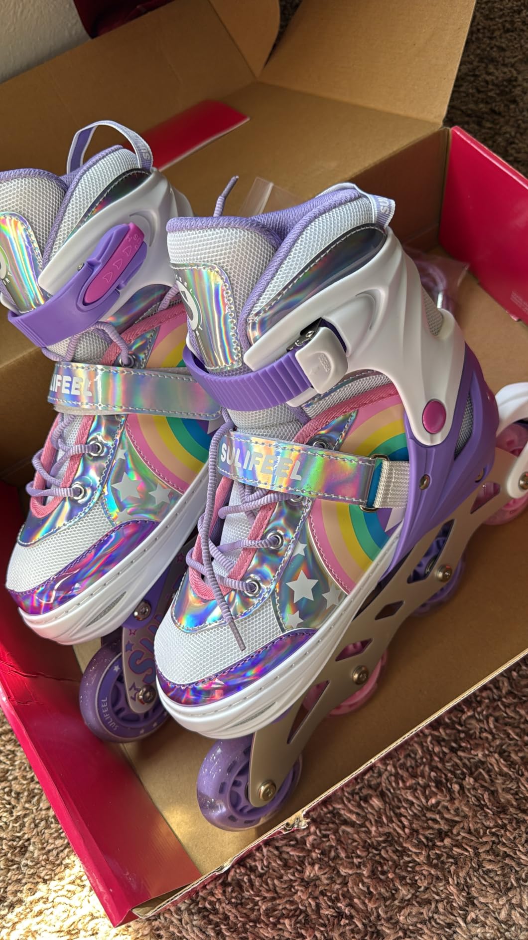 Rainbow Unicorn Inline Skates for Girls Boys 4 Size Adjustable Light up Wheels Skates for Kids Beginner customer photo 2