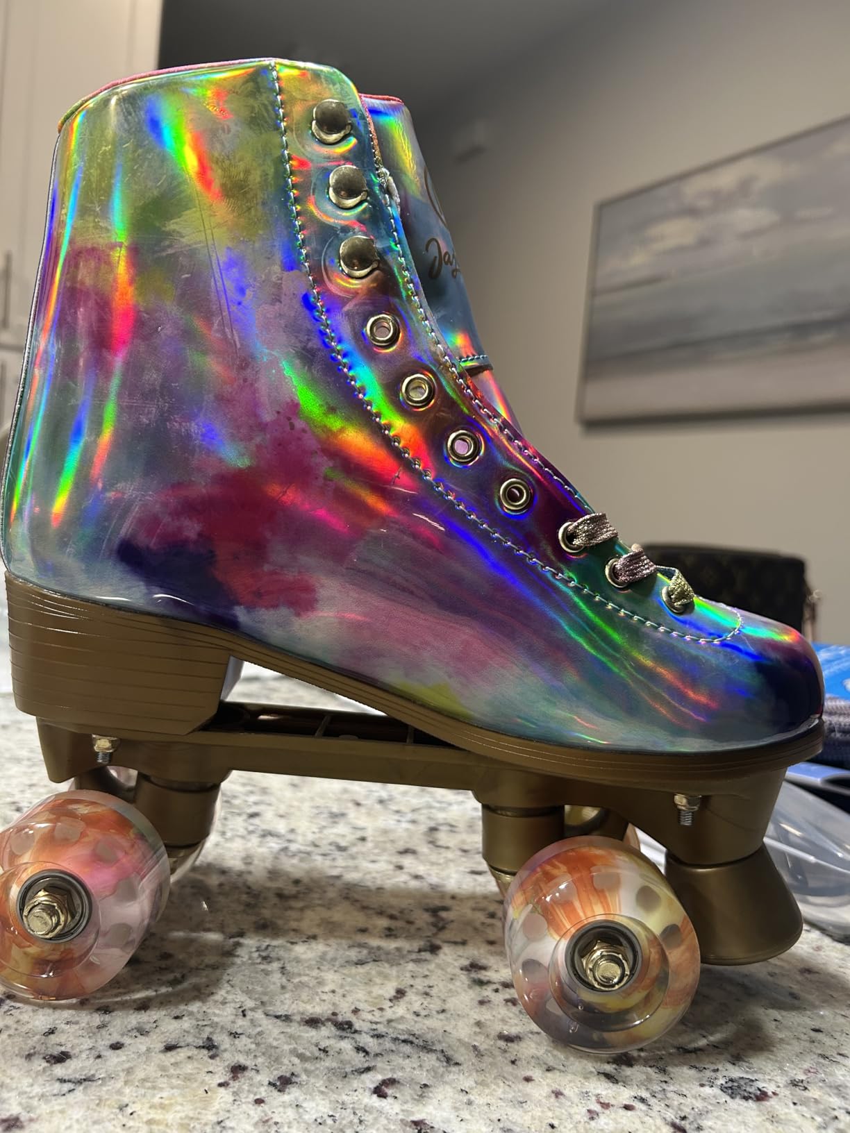 JajaHoho Roller Skates for Women, Holographic High Top Classic Rollerskates Shiny Double-Row Glitter Wheels Quad Skates for Girls, Indoor & Outdoor customer photo 2