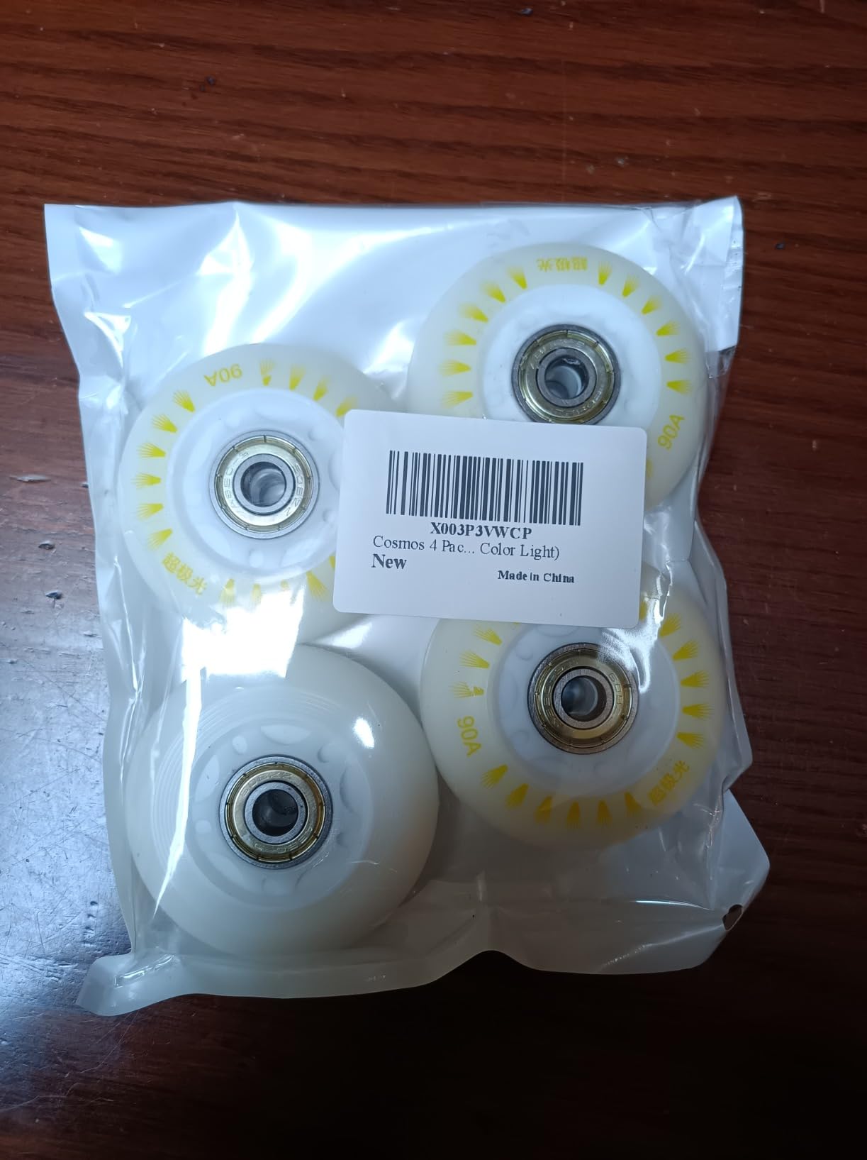 Cosmos 4 Pack 64mm Light Up Inline Skate Wheels Flash Roller Skate Wheels, 90A Roller Blade Skating Replacement Wheel with ABEC-9 Bearings for Indoor Outdoor Inline Roller Skates (Rainbow Color Light) customer photo 1
