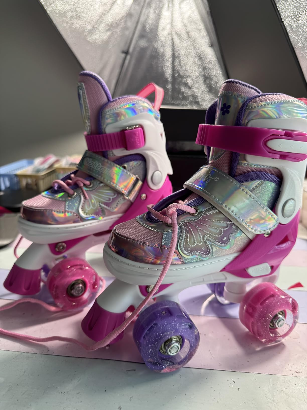 MammyGol Kids Roller Skates for Girls or Boys, Adjustable Roller Skates for Children with Beautiful Butterflies, Beginners 3-16 Years Old Light up Quad Skates Indoor Outdoor customer photo 2