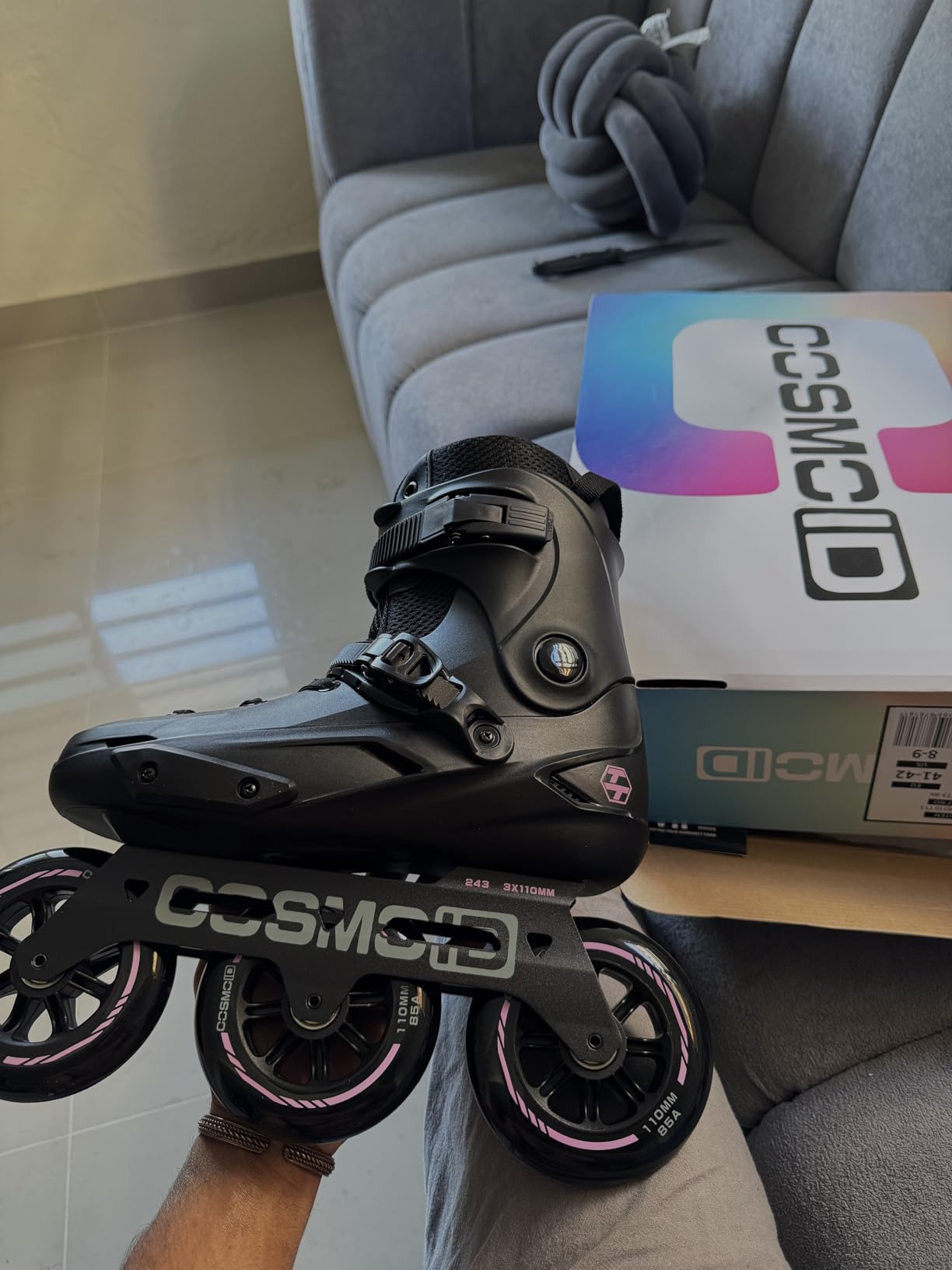 Adult Inline Skate - COSMOID High Performance Roller Skates Blades for Women & Men, 3 Wheels 110mm/100mm Metal Frame, Indoor Outdoor and Fitness Black, Size 5-14.5 customer photo 1