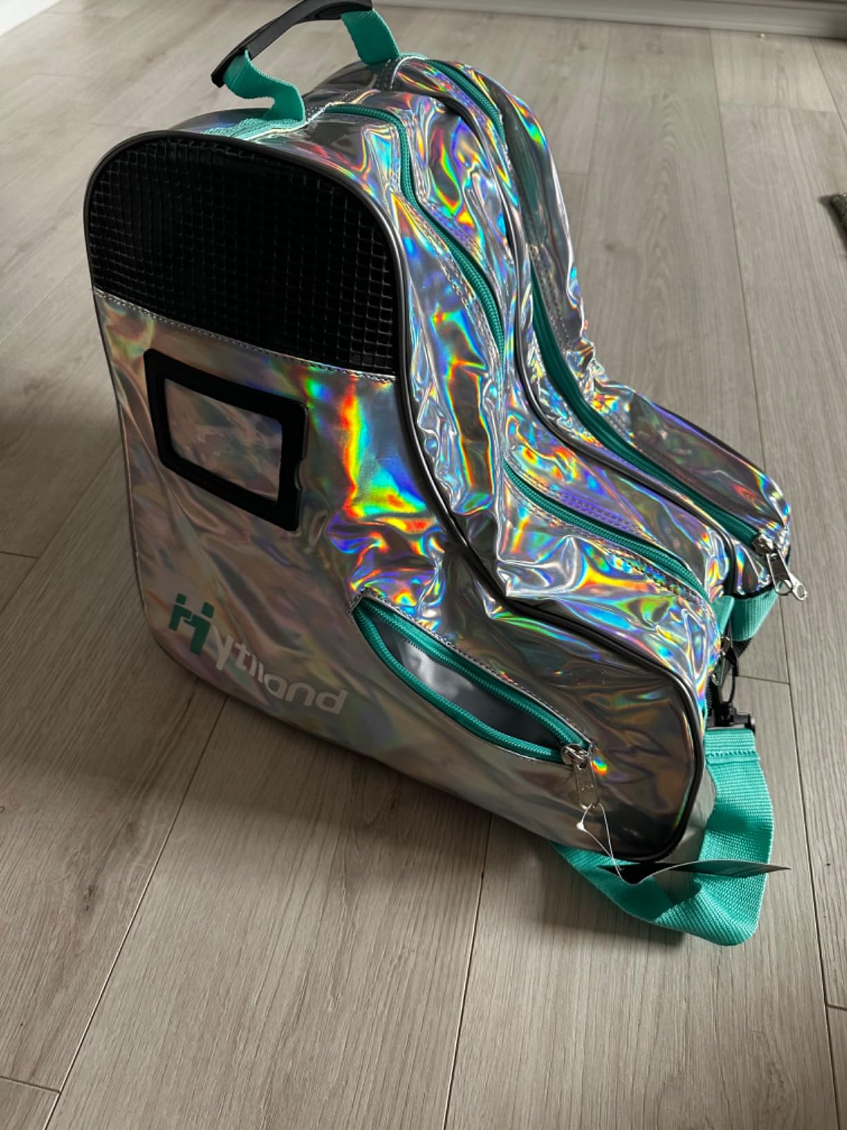 Roller Skate Bag for Inline Skates Ice Skates and Figure Skating Stylish Plain Holographic Fashion Design Spacious Big Capacity Breathable Mesh Waterproof Durable for Women and Youth customer photo 1