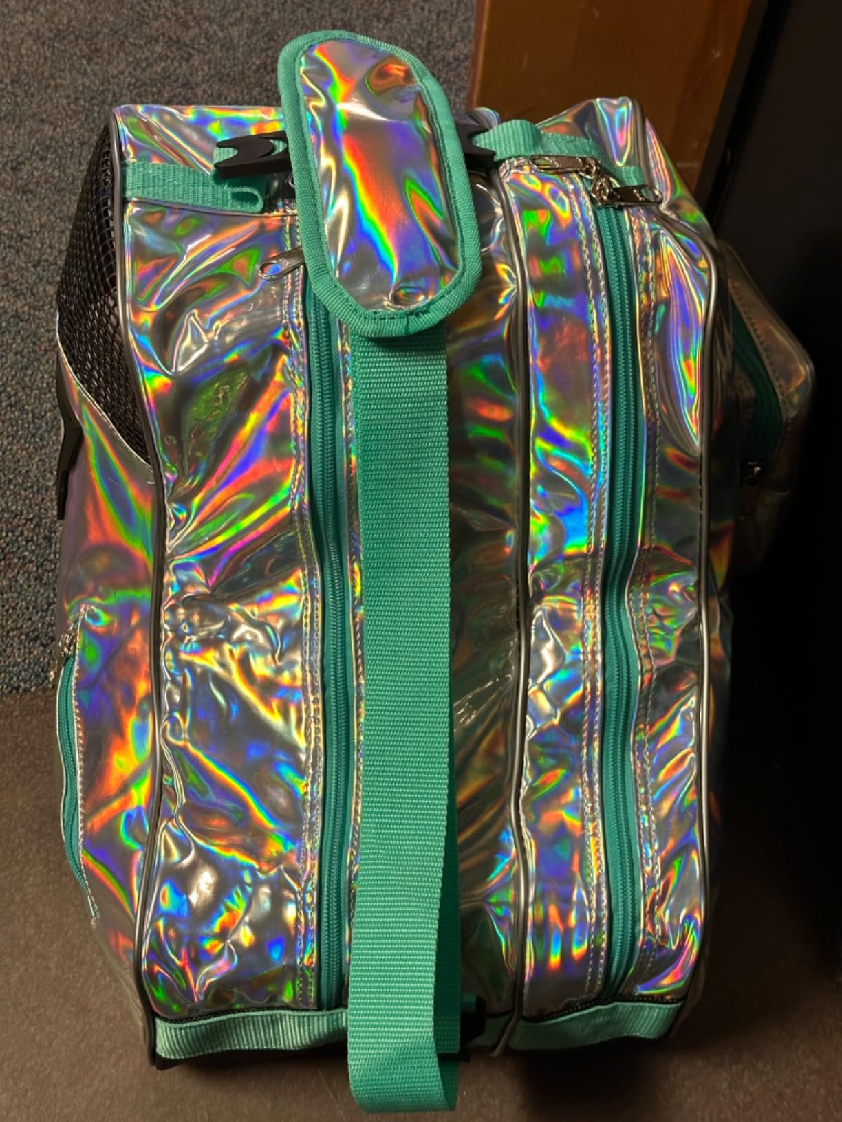 Roller Skate Bag for Inline Skates Ice Skates and Figure Skating Stylish Plain Holographic Fashion Design Spacious Big Capacity Breathable Mesh Waterproof Durable for Women and Youth customer photo 2