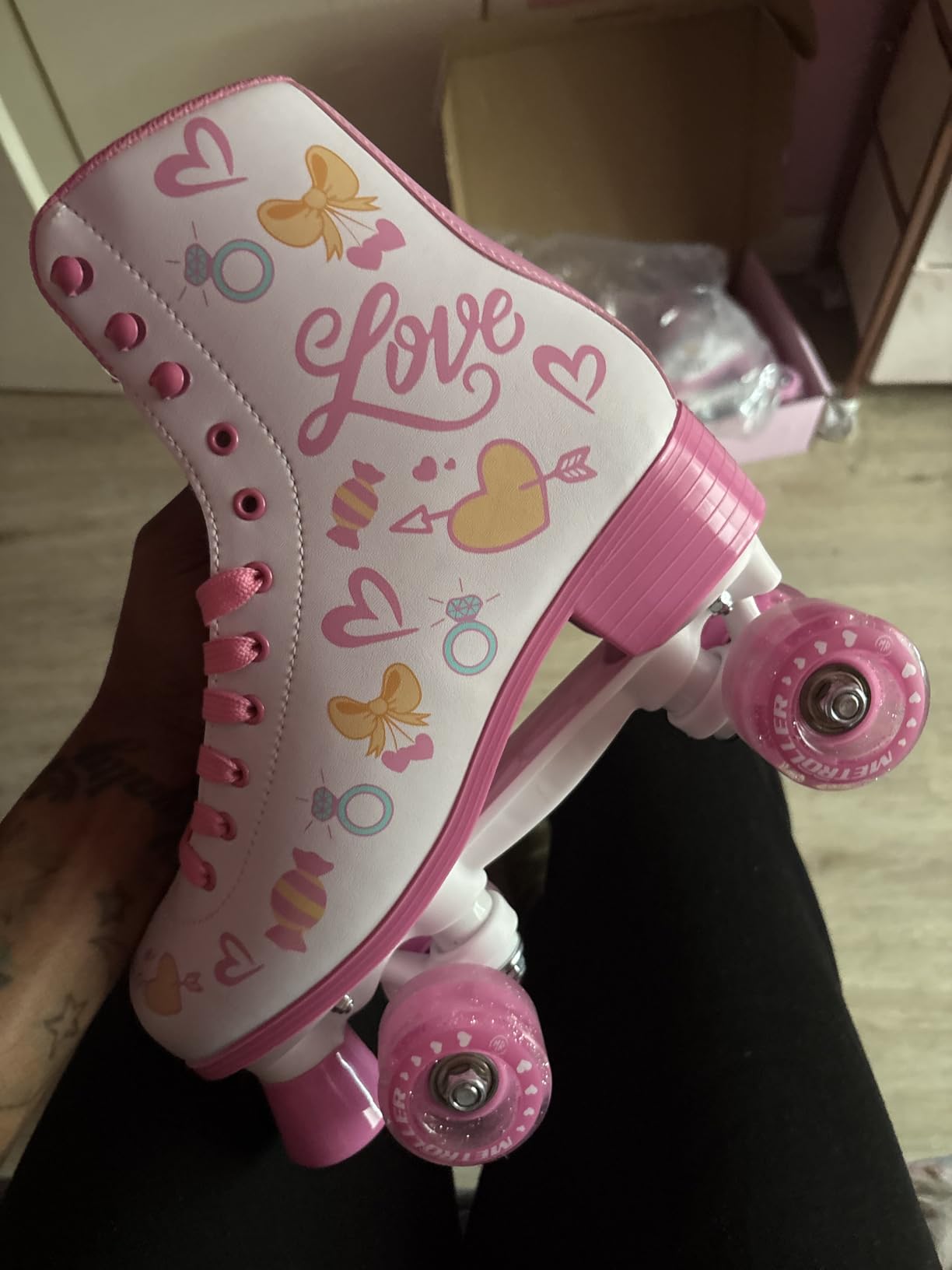 METROLLER Classic Quad Roller Skates for Girls Women PU Leather Indoor | light up PU wheels, strap closure, Lightweight recreational customer photo 1