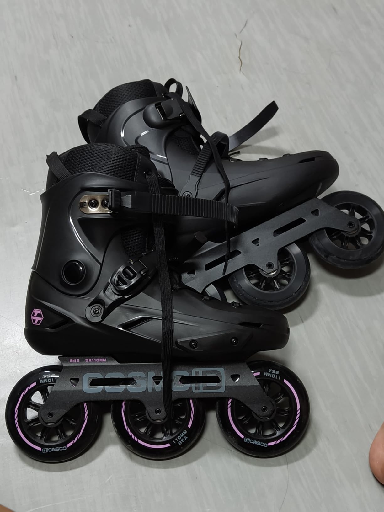 Adult Inline Skate - COSMOID High Performance Roller Skates Blades for Women & Men, 3 Wheels 110mm/100mm Metal Frame, Indoor Outdoor and Fitness Black, Size 5-14.5 customer photo 1