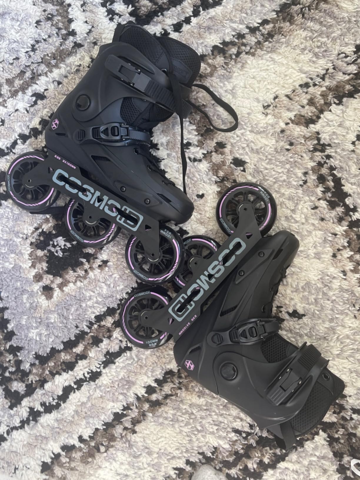 Adult Inline Skate - COSMOID High Performance Roller Skates Blades for Women & Men, 3 Wheels 110mm/100mm Metal Frame, Indoor Outdoor and Fitness Black, Size 5-14.5 customer photo 2