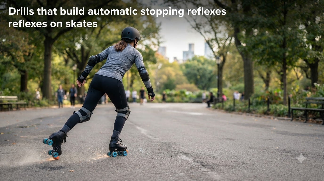 Drills that build automatic stopping reflexes on skates