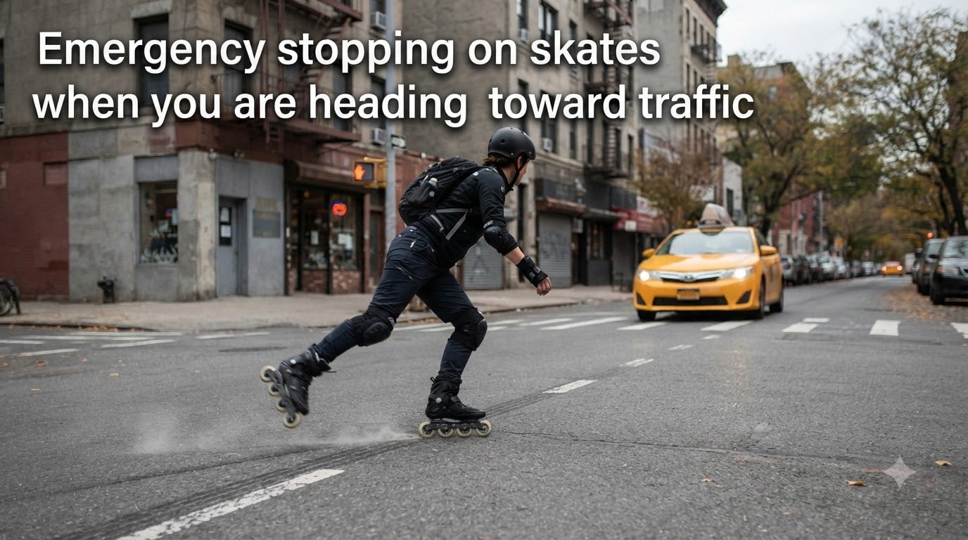 Emergency stopping on skates when you are heading toward traffic