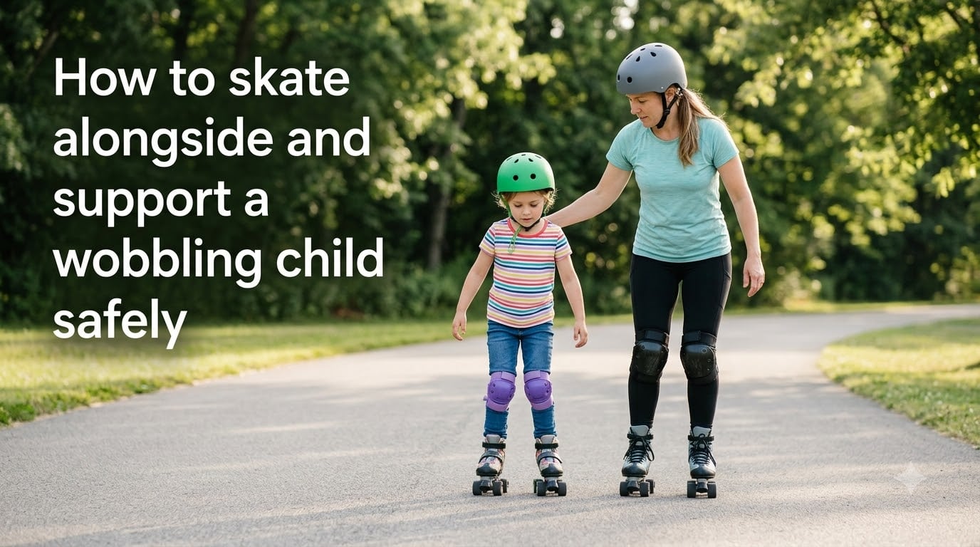How to skate alongside and support a wobbling child safely