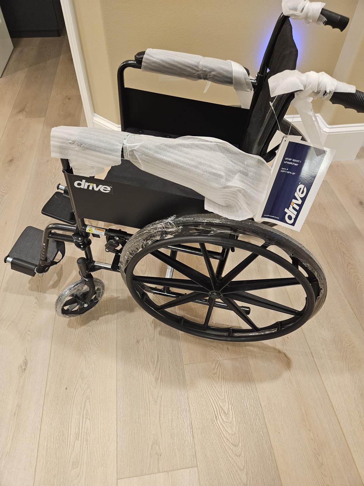 Drive Medical Silver Sport 1 Folding Transport Wheelchair, Black | Lightweight Folding Wheelchair Features Full Armrests and Removable Swing-Away Footrests for Easy Mobility customer photo 1