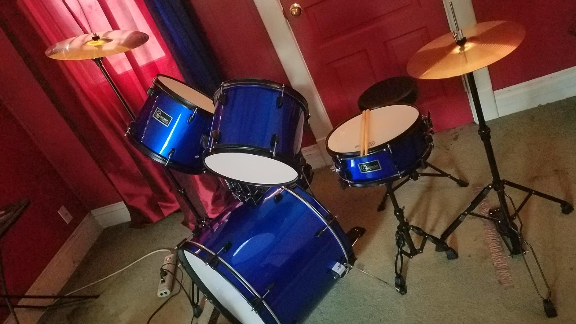 Gammon Percussion Full Size Complete Adult 5-Piece Drum Set with Cymbals, Stands, Stool, and Sticks - Black customer photo 1