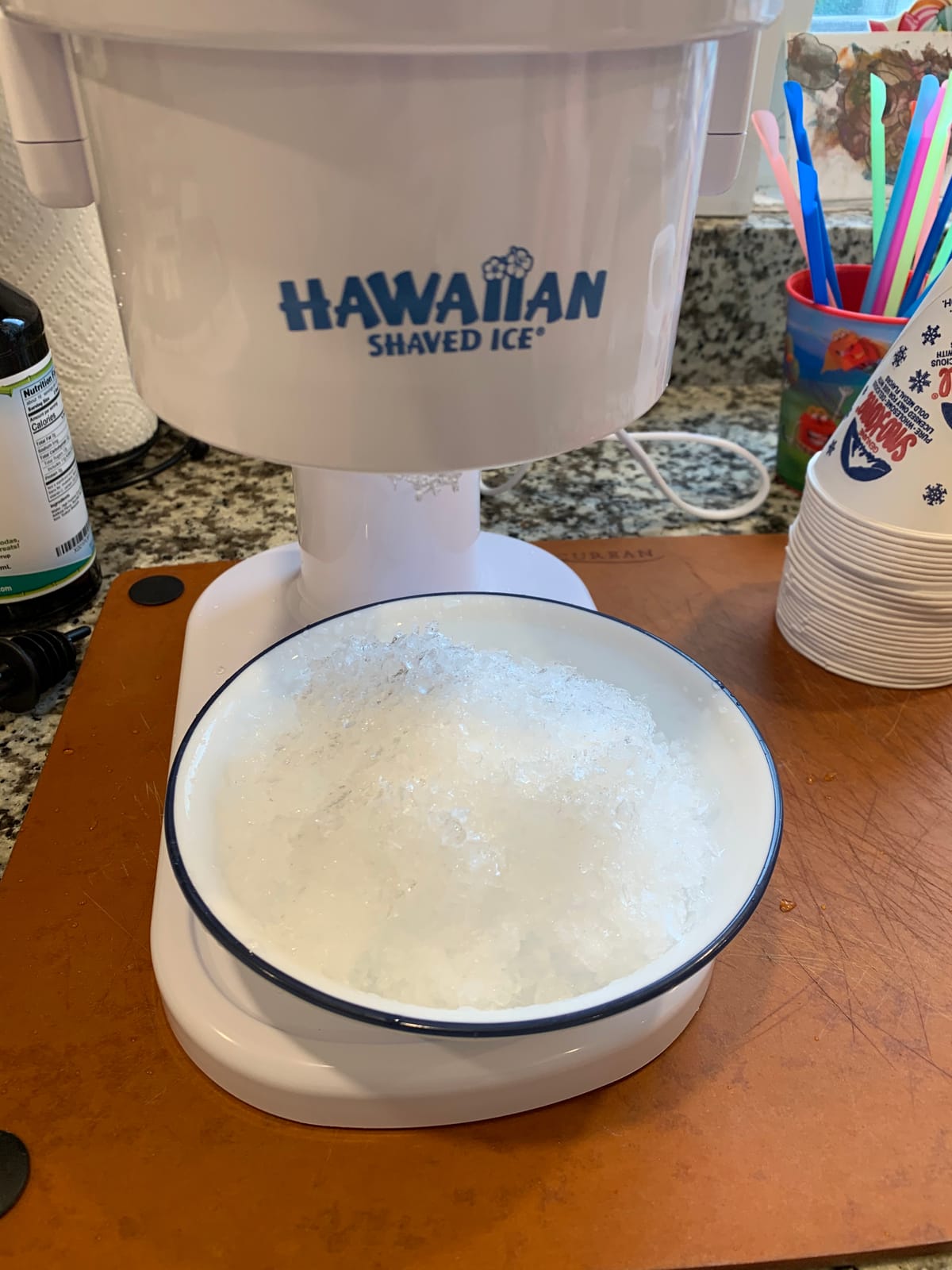 Hawaiian Shaved Ice S700 Kid-Friendly Snow Cone Machine Kit with 3-16oz. Syrup Flavors: Cherry, Grape, and Blue Raspberry, Plus 25 Snow Cone Cups, 25 Spoon Straws, and 3 Black Bottle Pourers customer photo 1
