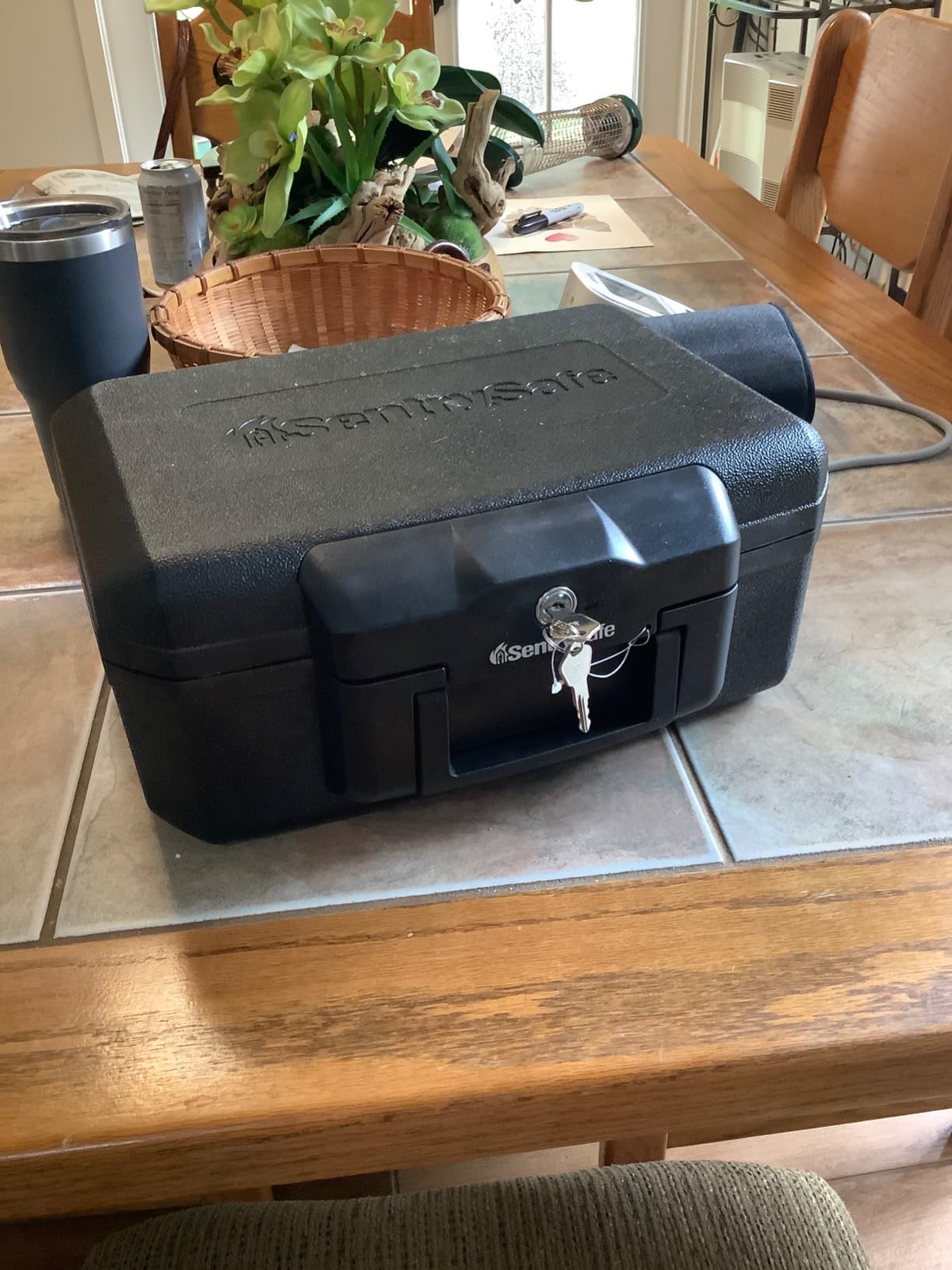 SentrySafe Fireproof Money Safe with Key Lock, Black Lock Box with Portable Carrying Handle for Travel, Exterior: 14.3 in. W x 11.2 in. D x 6.1 in H, 1200 customer photo 2