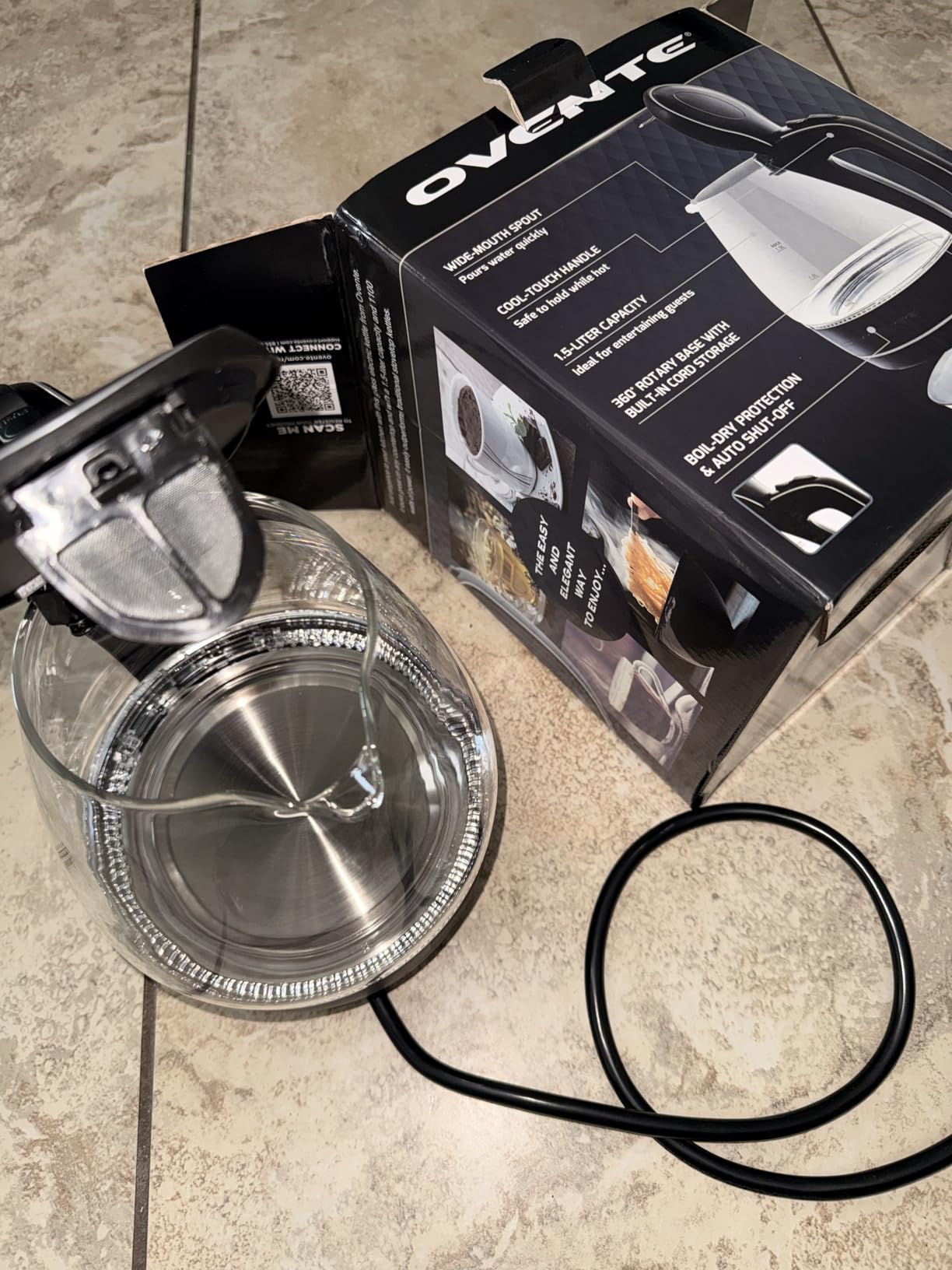 OVENTE 1.5L Glass Electric Kettle Water Boiler, Black KG83B customer photo 2