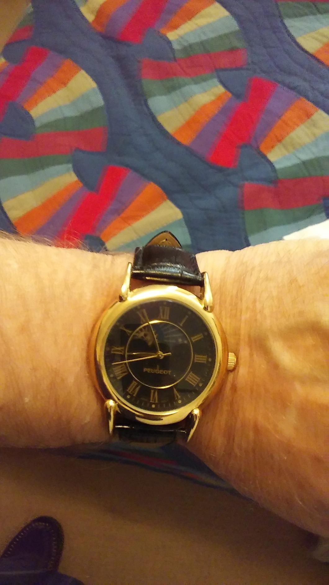 Peugeot Men's 14K Gold Plated Vintage Moon Phase Leather Dress Watch customer photo 2