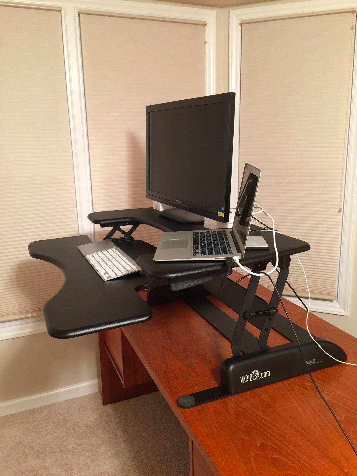 Vari VariDesk Pro Plus 36 - Adjustable Desk Converter with 11 Height Settings - Laptop Sit Stand Desk Riser for Home Office, Table Tops, Workspace - Fully Assembled with Spring Loaded Lift - Black customer photo 2