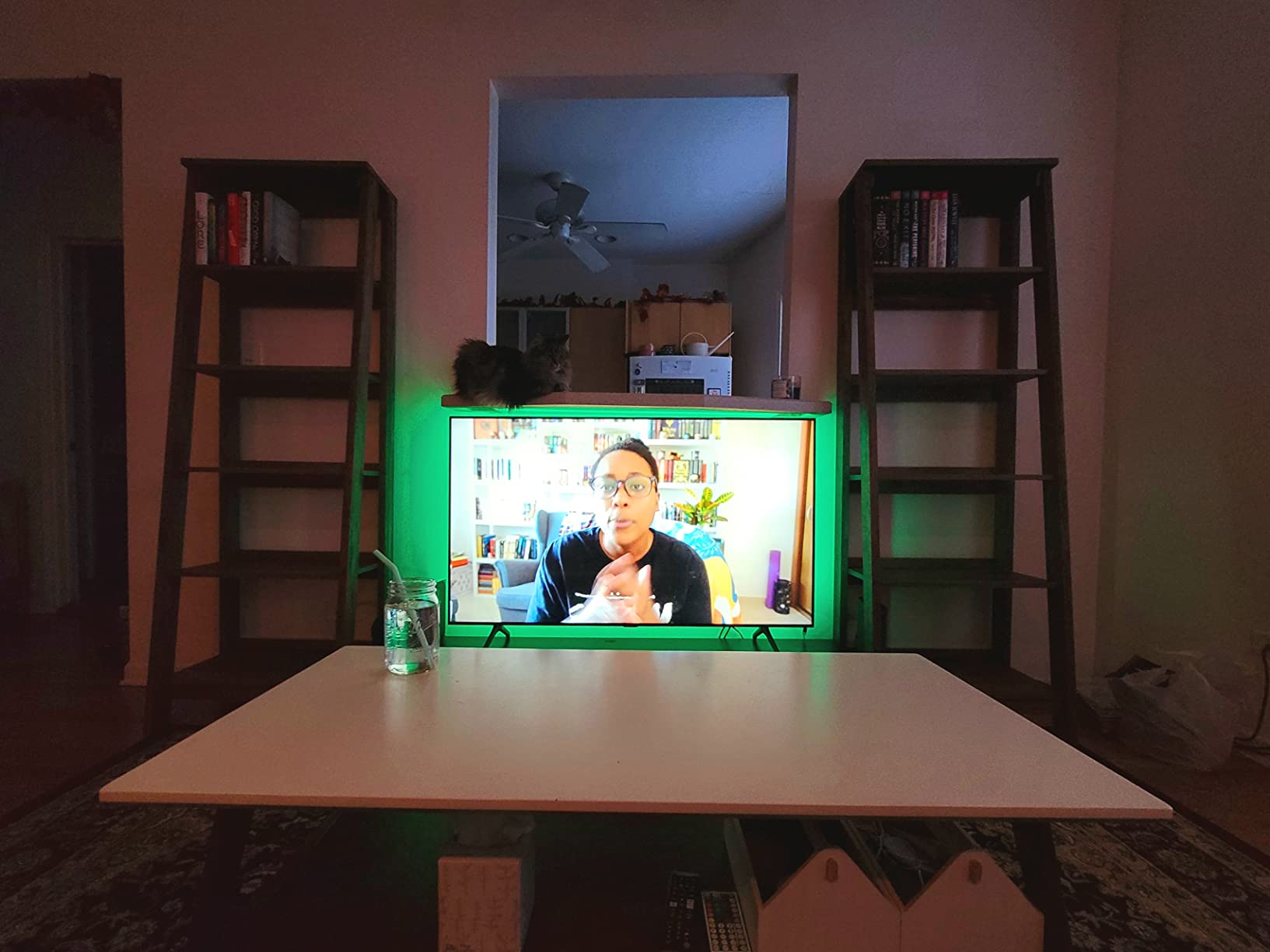 Sauder Ladder Bookshelf 5 Tier Trestle Ladder Shelf Wooden Bookcase, in Jamocha Wood customer photo 2