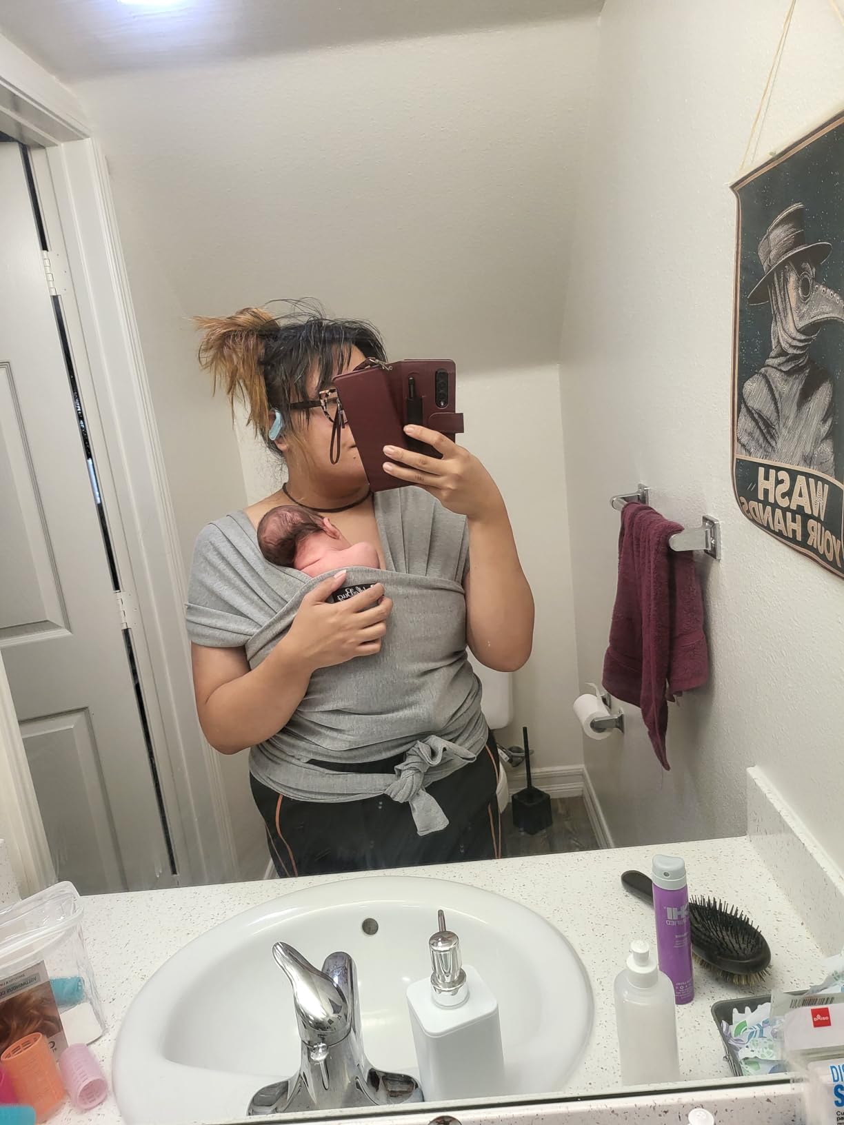 Cuddlebug Baby Wrap Carrier, Soft Stretchy Newborn Sling, 7-35 lbs, Gray customer photo 2