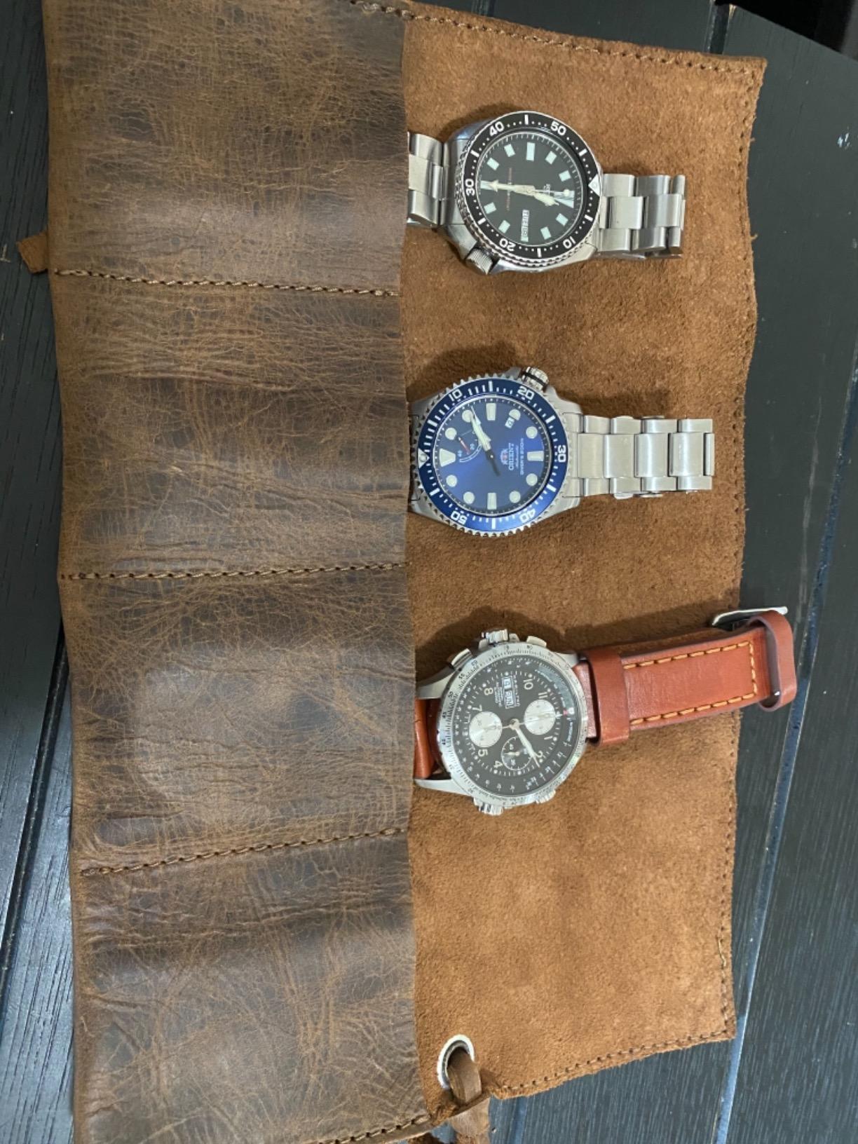 Hide & Drink, Leather Watch Roll Organizer Handmade from Full Grain Leather, Holds Up to 4 Watches, Easy Carry On Watchlover Storage (Swayze Suede) customer photo 2