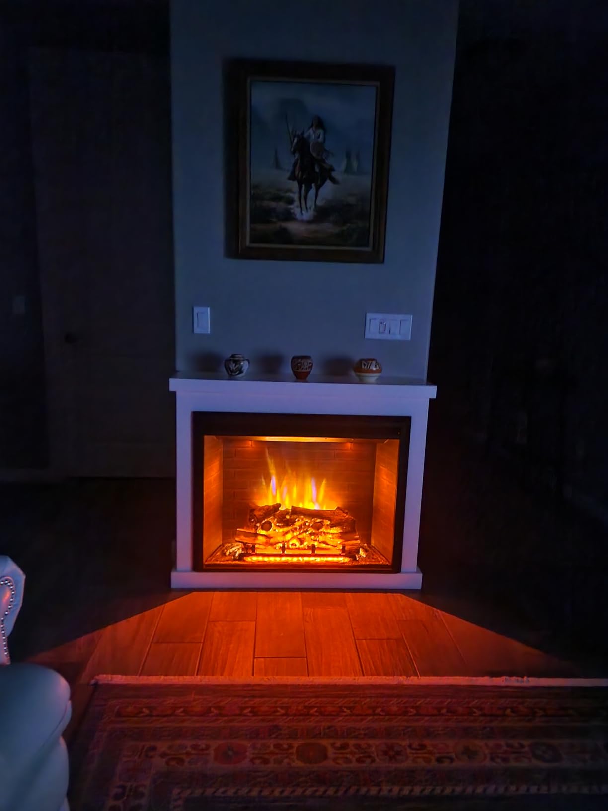 PuraFlame Western Electric Fireplace Insert with Fire Crackling Sound, Remote Control, 750/1500W, Black, 33 1/16 Inches Wide, 25 9/16 Inches High customer photo 2