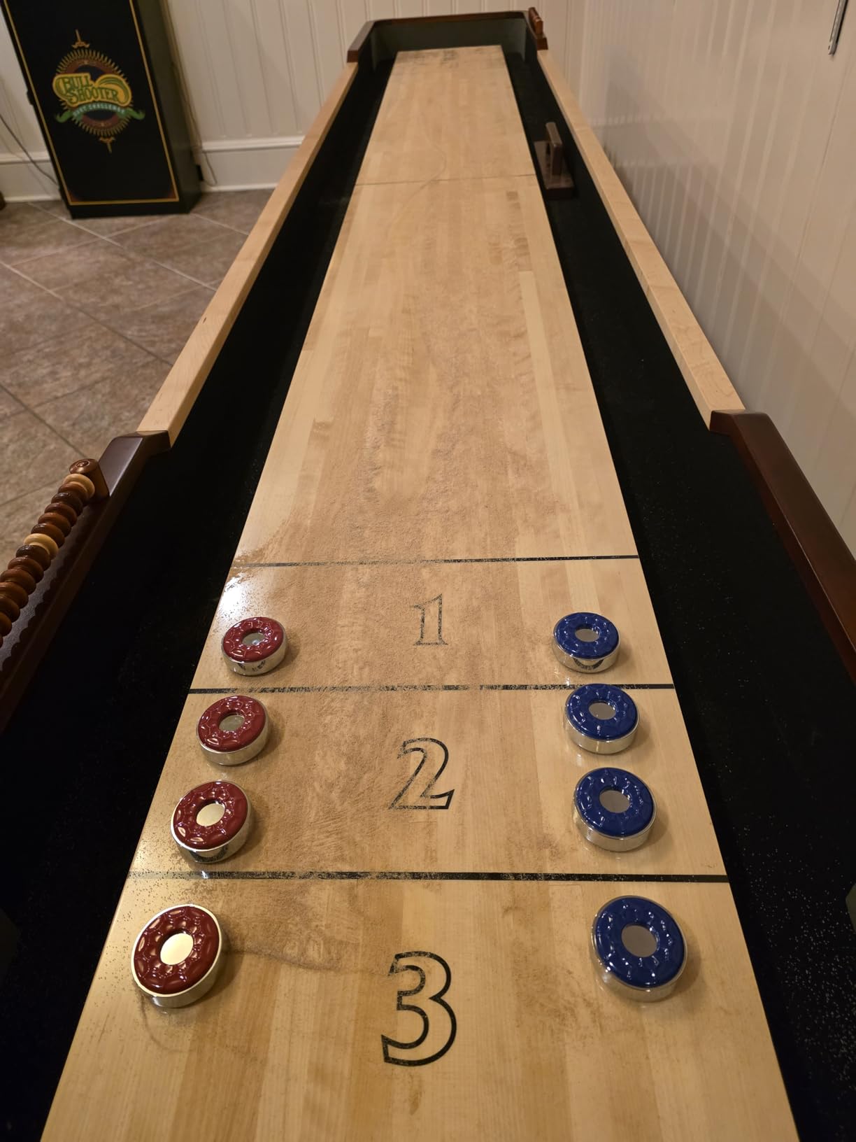 Hathaway Merlot 12 Foot Shuffleboard Table for Family Game Room - with Lacquer Coated Playfield, Built-in Scorer and Cabinet, Climate Adjusters, Leg Levelers, 8 Pucks, Brush, and Wax - Walnut Finish customer photo 2