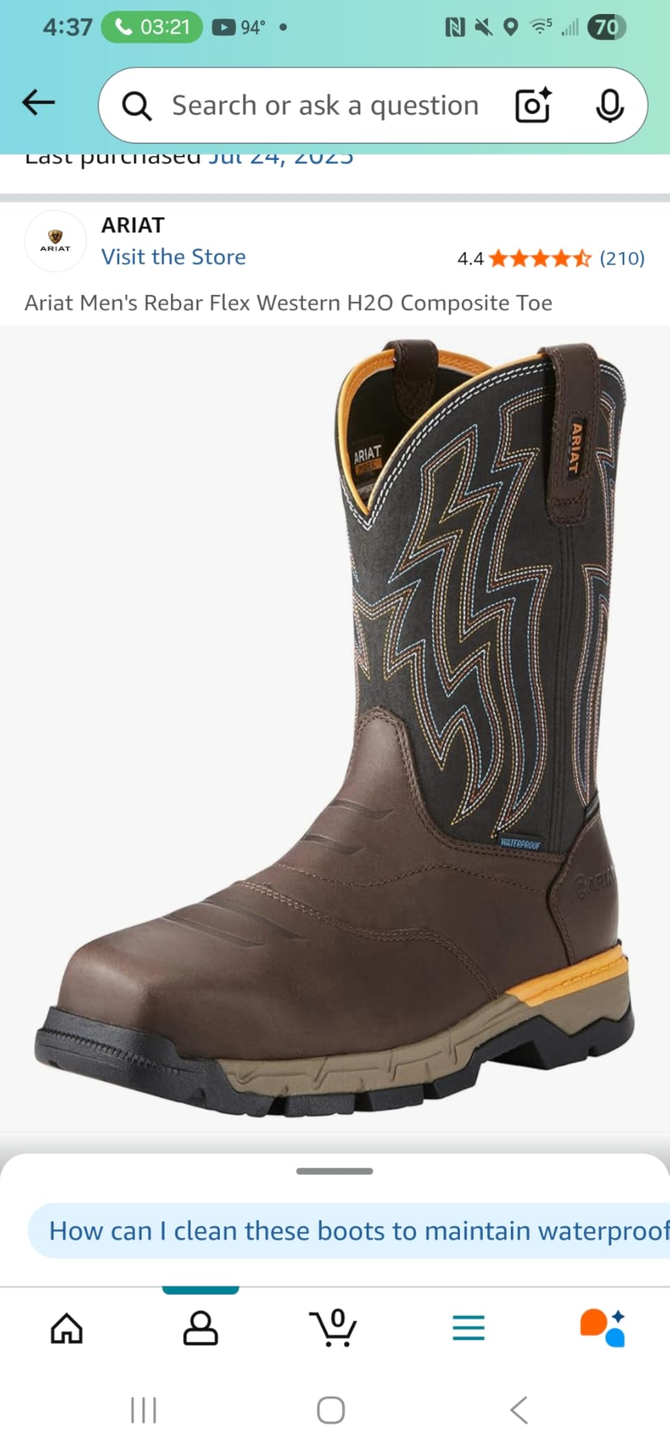 Ariat Rebar Flex Western Waterproof Composite Toe Work Boots – Men’s Square Toe Western Work Boot customer photo 2