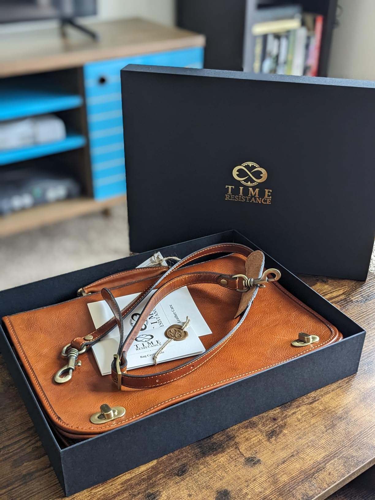 Time Resistance Leather Briefcase for Men - Italian Full Grain Leather Laptop Bag - Messenger Bag - Gift Box Included customer photo 2