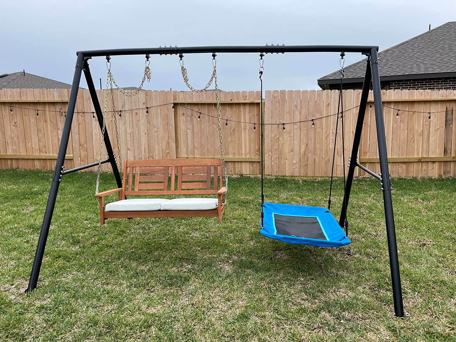 Furinno TIOMAN Hardwood 2-Seater Porch Swing with Chains, Natural customer photo 2