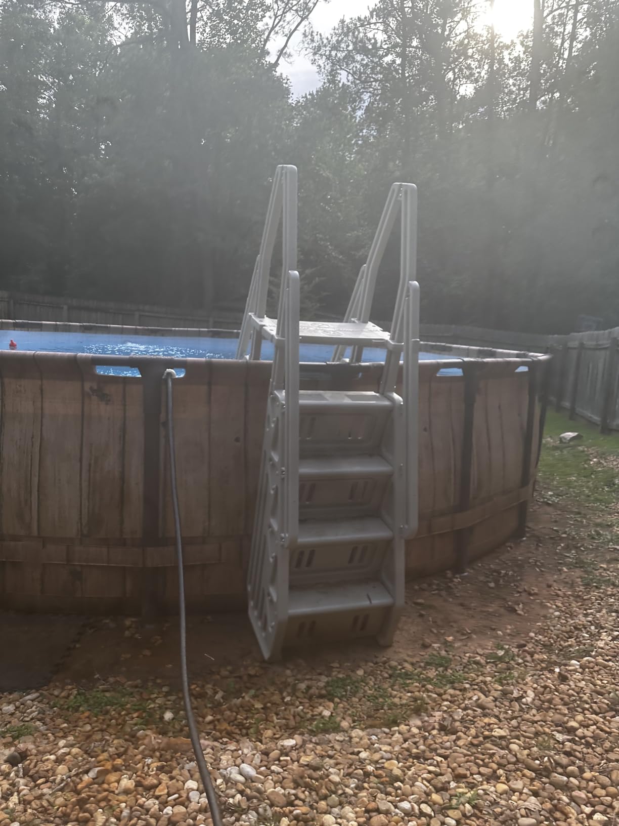 Vinyl Works 24 Inch Double Pool Step Ladder with Gate and Handrails, Taupe customer photo 1