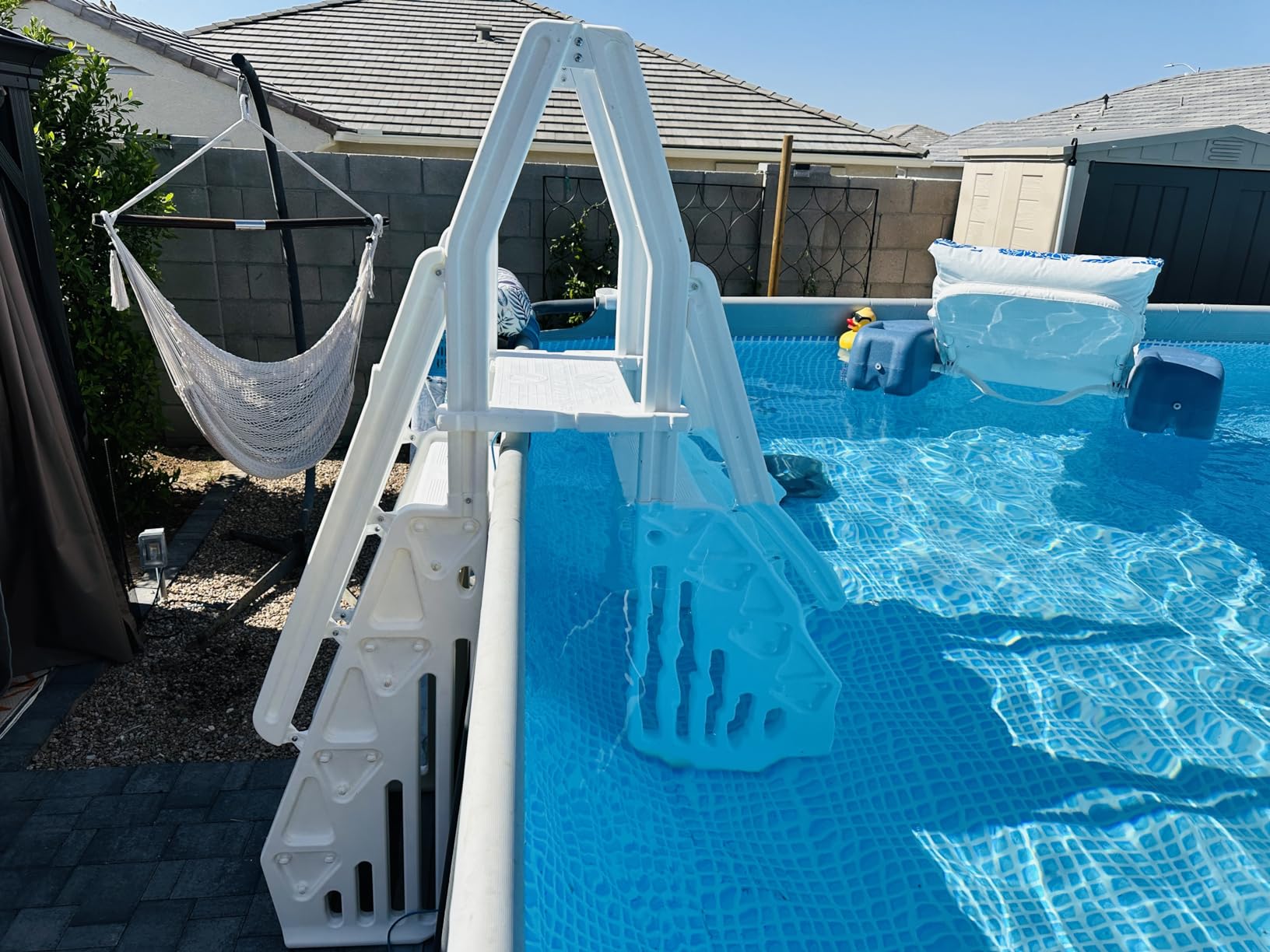Vinyl Works 24 Inch Double Pool Step Ladder with Gate and Handrails, Taupe customer photo 2