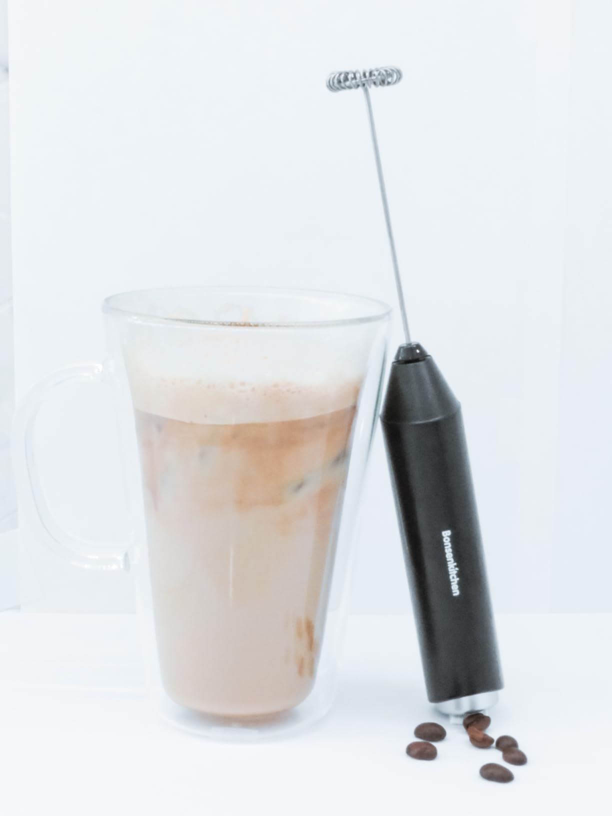 Bonsenkitchen Milk Frother for Coffee, Battery Operated, Black | Fast Handheld Drink Mixer with Stainless Steel Whisk, Powerful Hand Frother, Creates Rich Foam customer photo 1