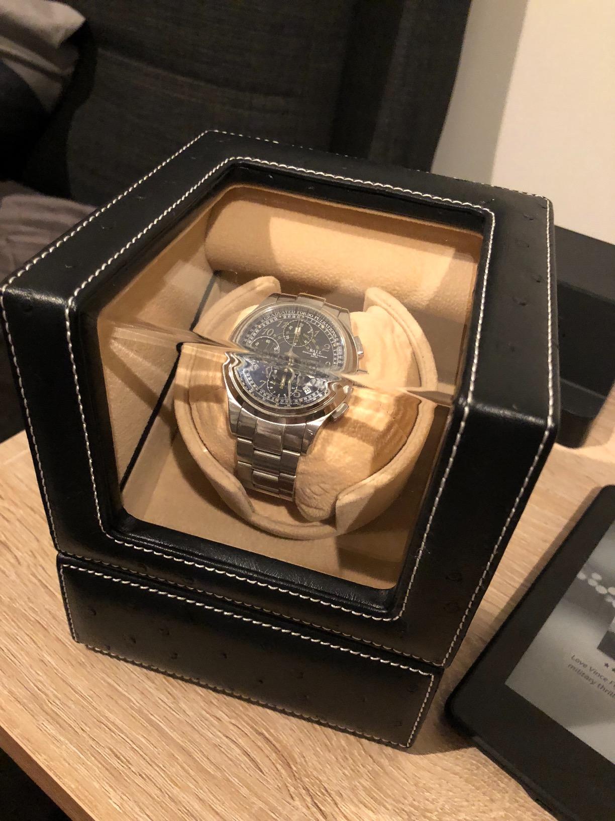 Automatic Single Watch Winder, Black Ostrich Leather customer photo 2