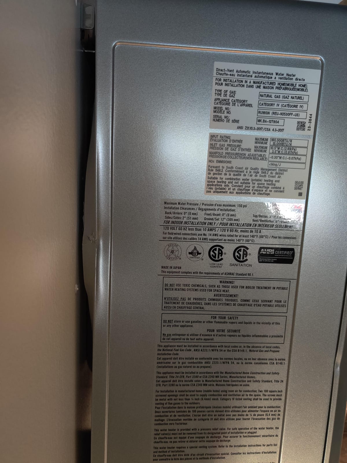 Rinnai RU160iN Condensing Tankless Hot Water Heater, 9 GPM, Natural Gas, Indoor Installation customer photo 1