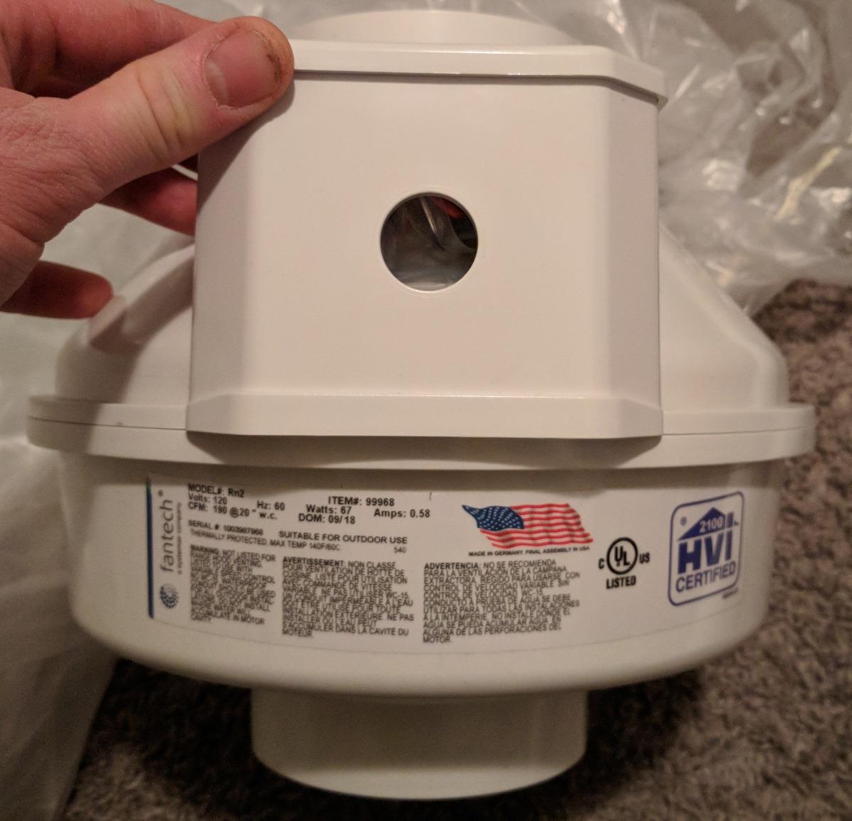 Fantech Rn2 Radon Mitigation Fan, 4.5 in Duct, 123 CFM, Residential System customer photo 1
