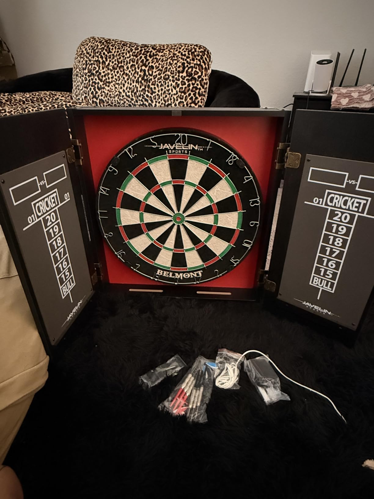 EastPoint Belmont Dart Board Cabinet, 6 Steel Tip Darts, Game Room Decor customer photo 1