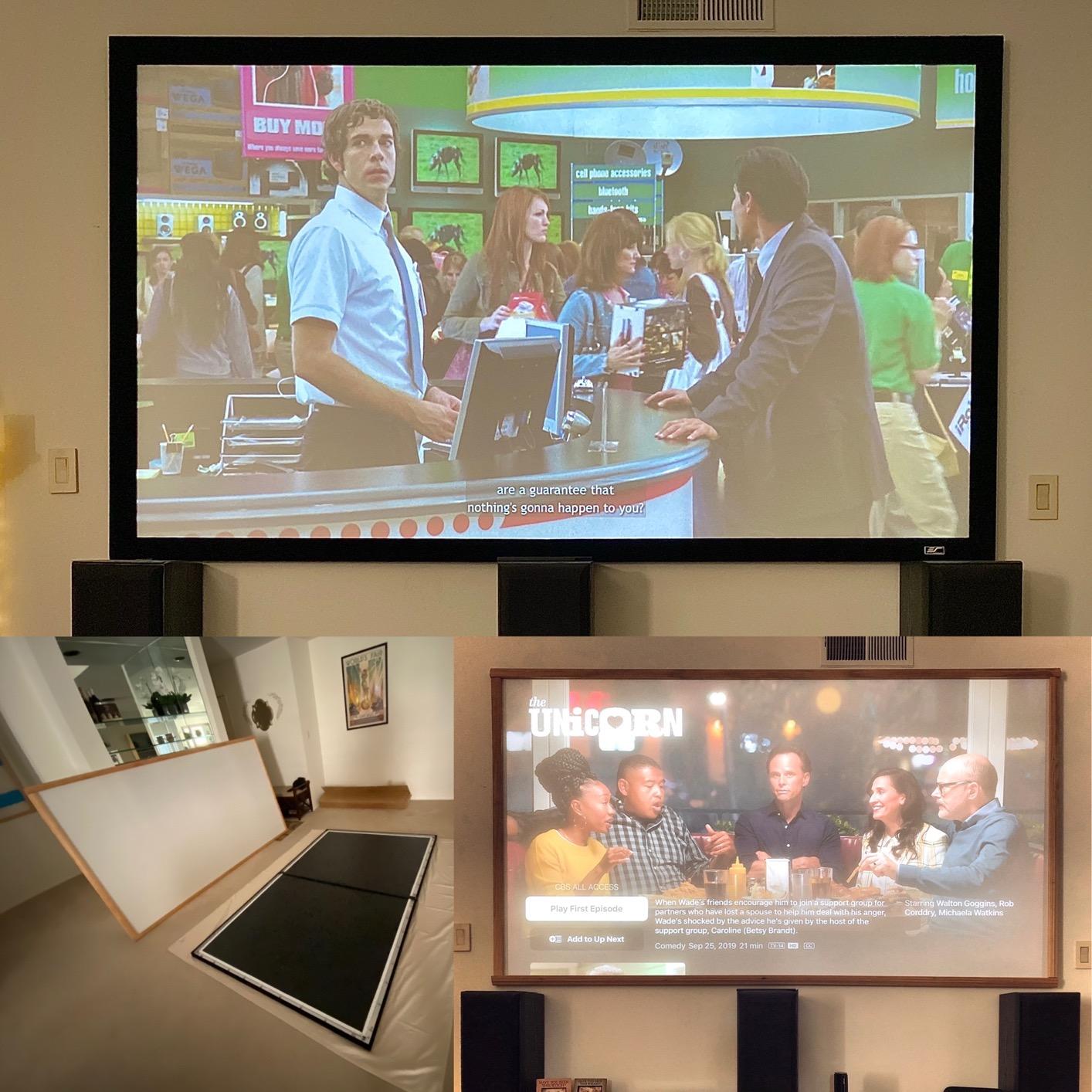 Akia Screens 150 Inch Projector Screen Fixed Frame 16:9 CineWhite UHD-B, Supports 8K 4K Ultra HD & 3D, Wall Mount Indoor Projection Screen for Home Theater, Cinema, Office Use, AK-FF150WH2. customer photo 1