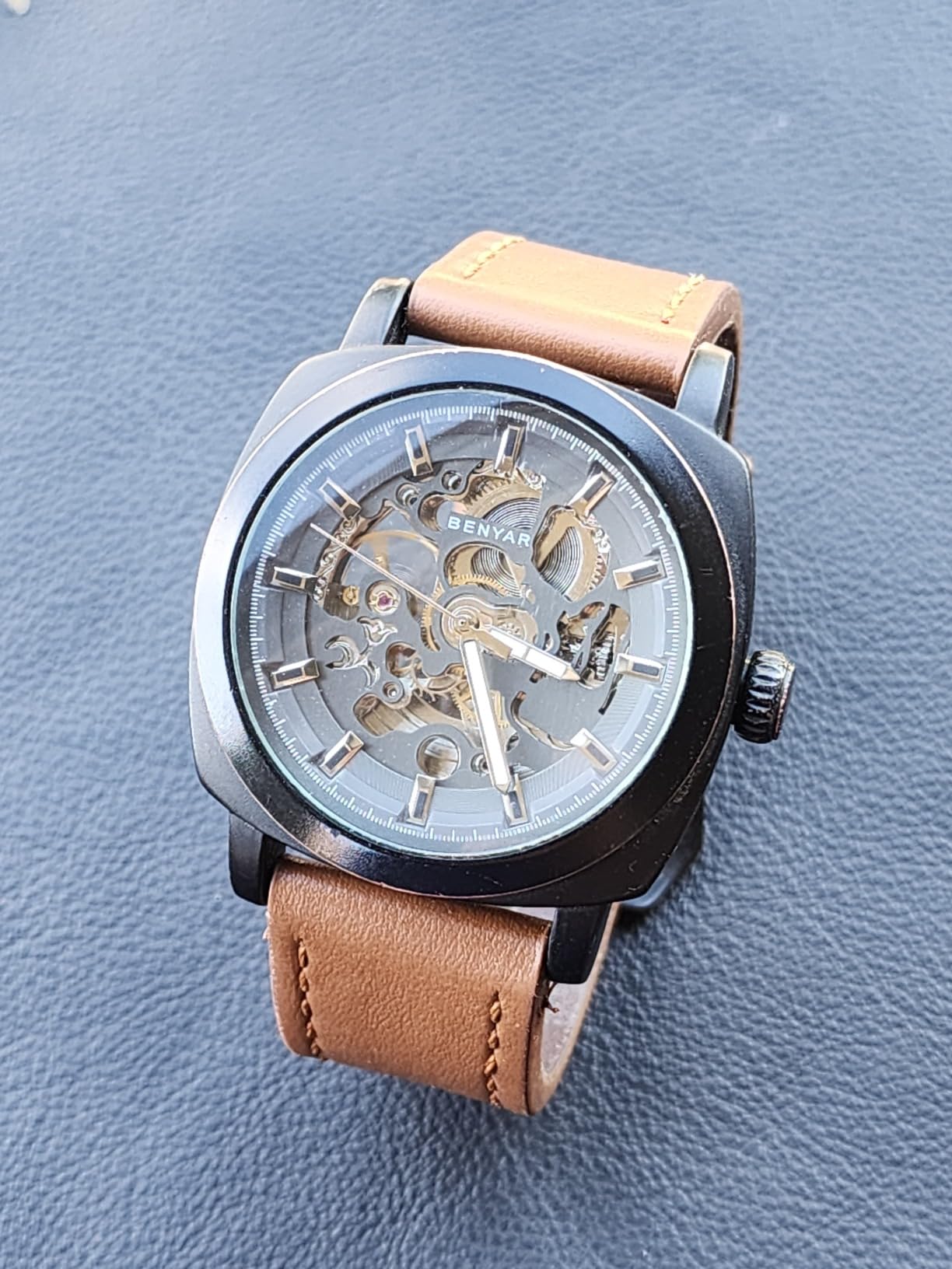 BENYAR Men's Mechanical Automatic Watch | Leather Strap | Gold Movement | 45mm Skeleton Dial | Water Resistant and Scratch Resistant Stylish Gift customer photo 1