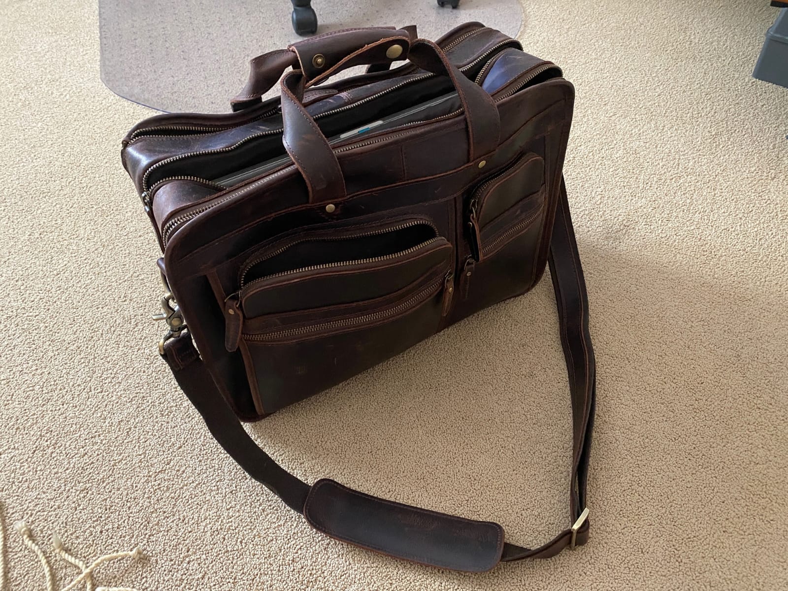 Men's Full Grain Leather Briefcase Large 17 Inch Business Travel Laptop Messenger Bag Tote with YKK Metal Zippers customer photo 2