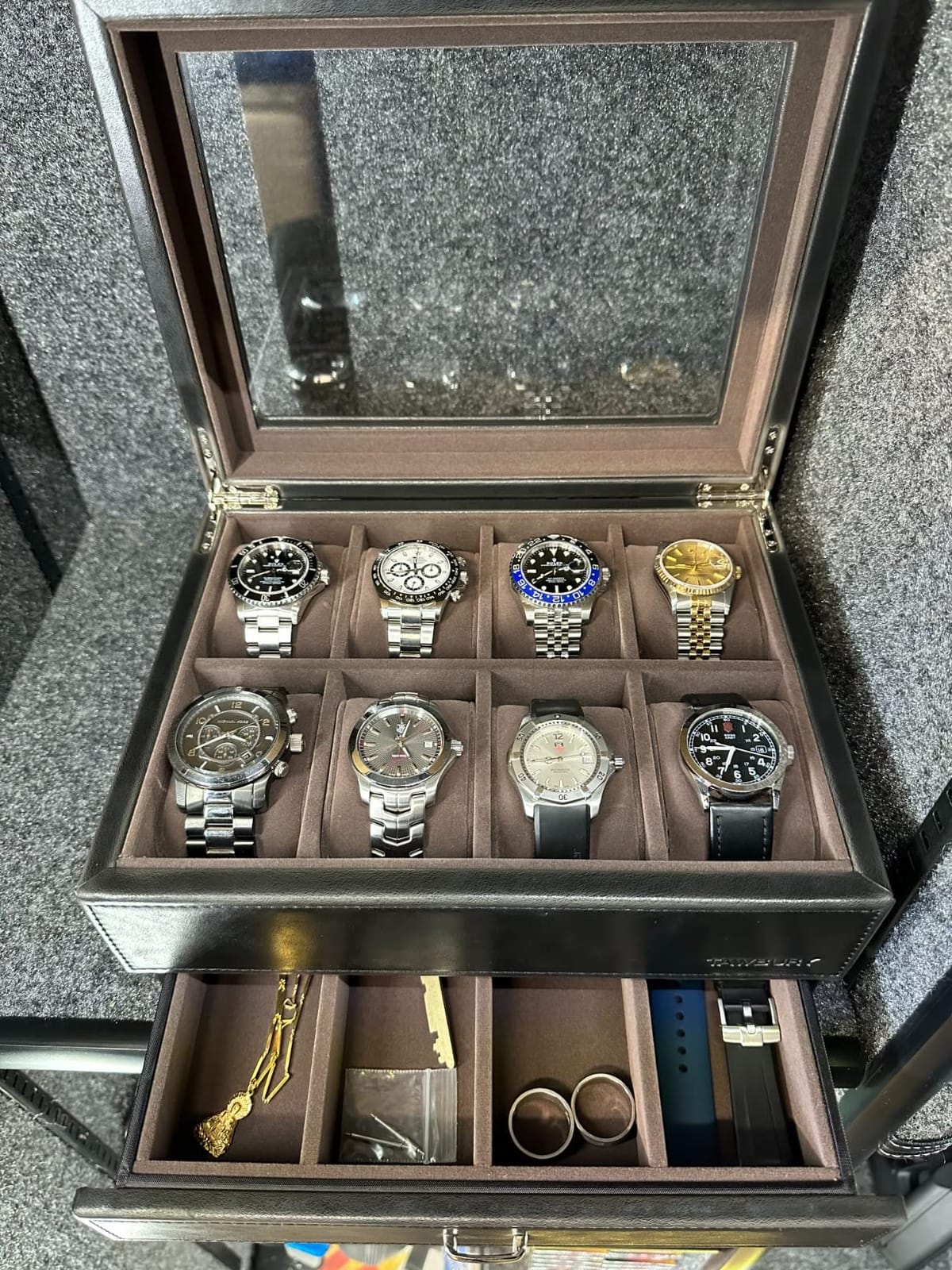 TAWBURY 8 Slot Watch Box with Storage Drawer – Premium Watch Storage Case for Men | 2.2-inch Wide Pillows Hold Small & Ovesized Watches (Brown) customer photo 1