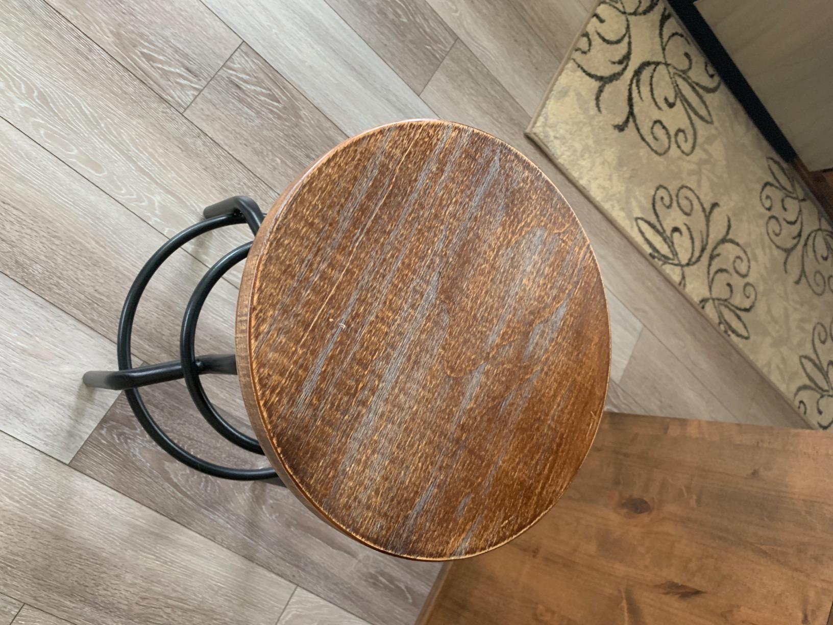 LOKKHAN Vintage Industrial Bar Stool - Rustic Swivel Barstools - Round Wood Metal Base - Kitchen Counter Height Adjustable Pipe Stool - Cast Steel Chairs 20-27 Inch (Set of 2) customer photo 1