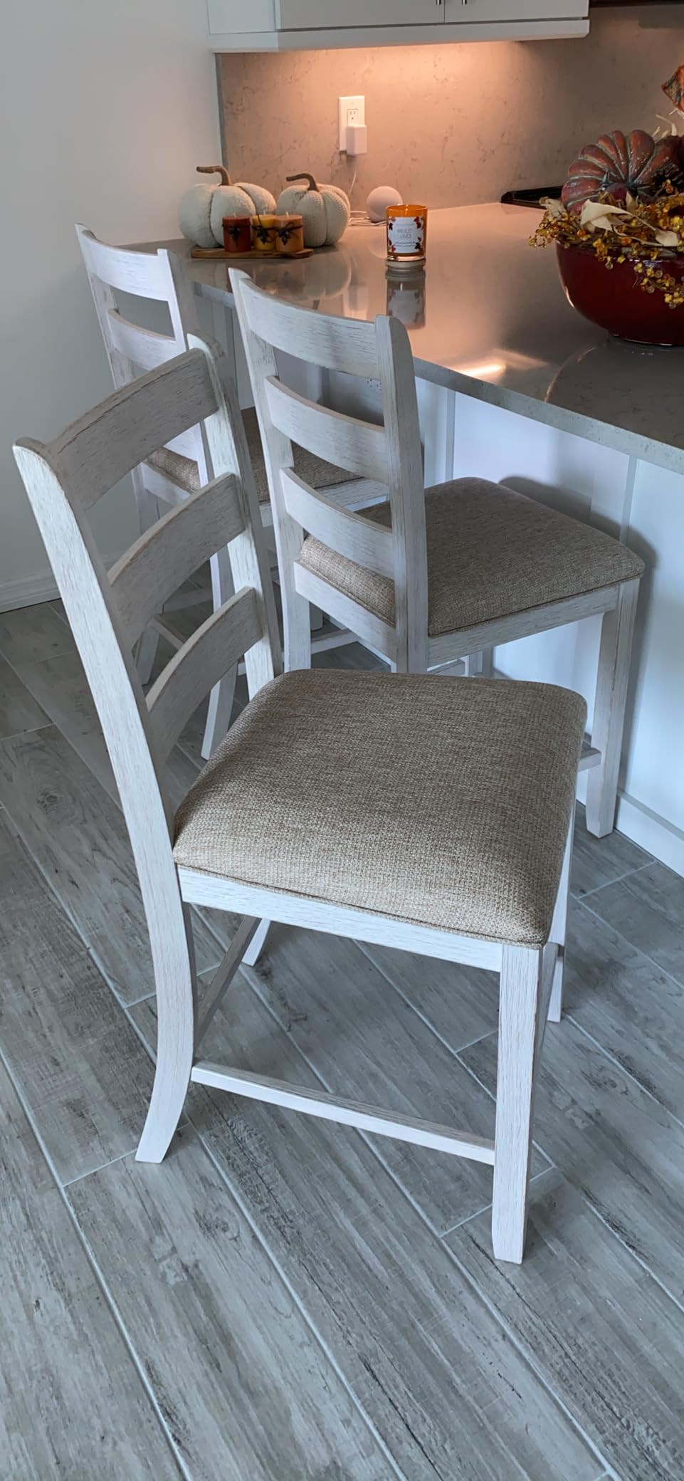 Signature Design by Ashley Counter Height Barstools, Set of 2, Farmhouse | 25-inch upholstered seat, Distressed solid and engineered wood frame, Modern farmhouse style, Skempton Series customer photo 1